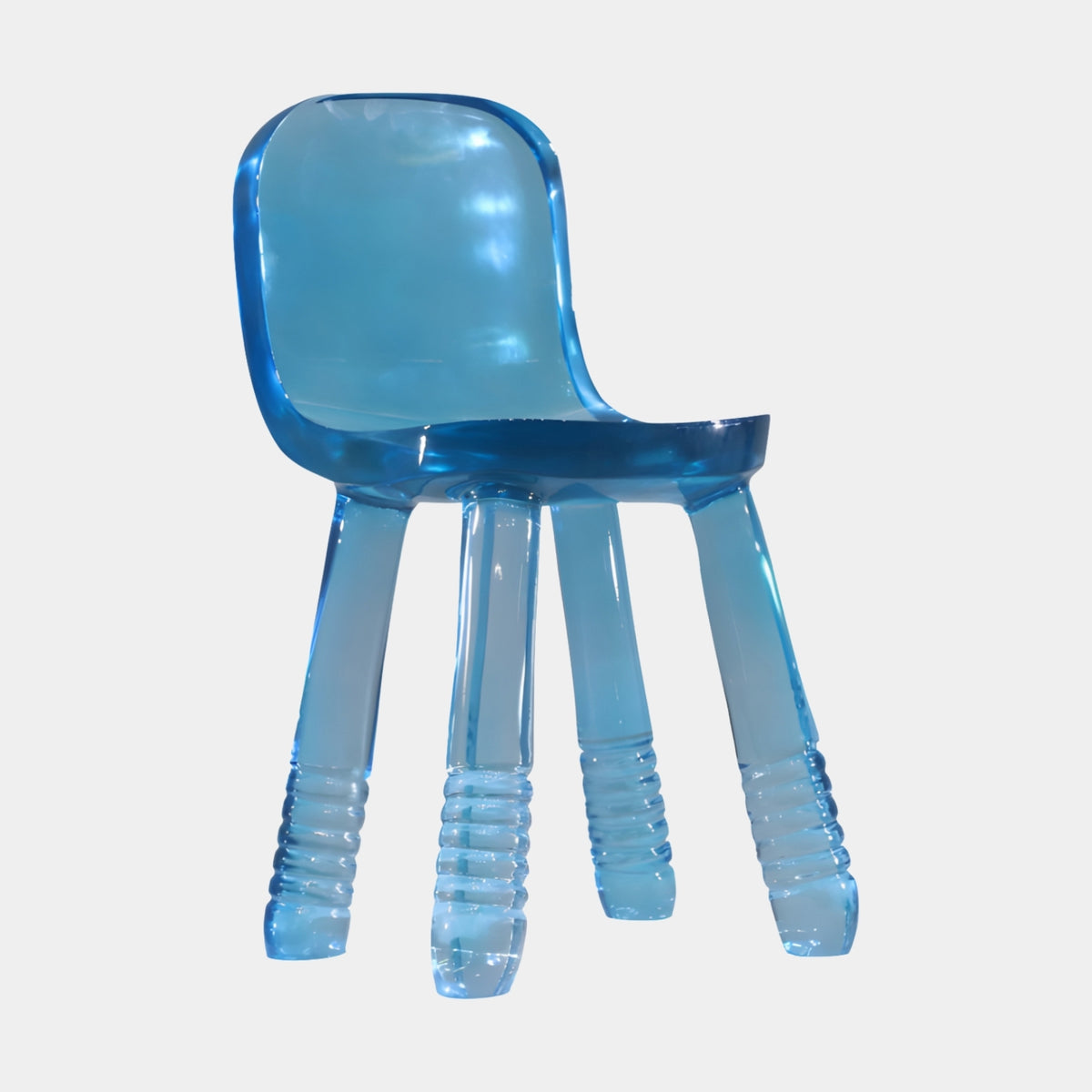 Blue Ribbed Leg Resin Dining Chair - 72cm