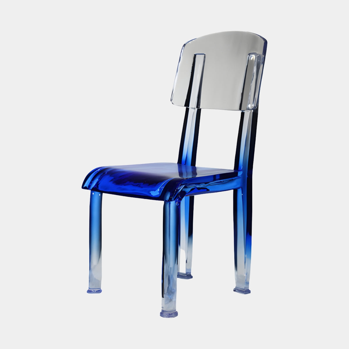 Blue to Clear Graduated Resin Dining Chair, 86cm, with deep blue seat fading to clear legs and backrest, shown on a plain white background.