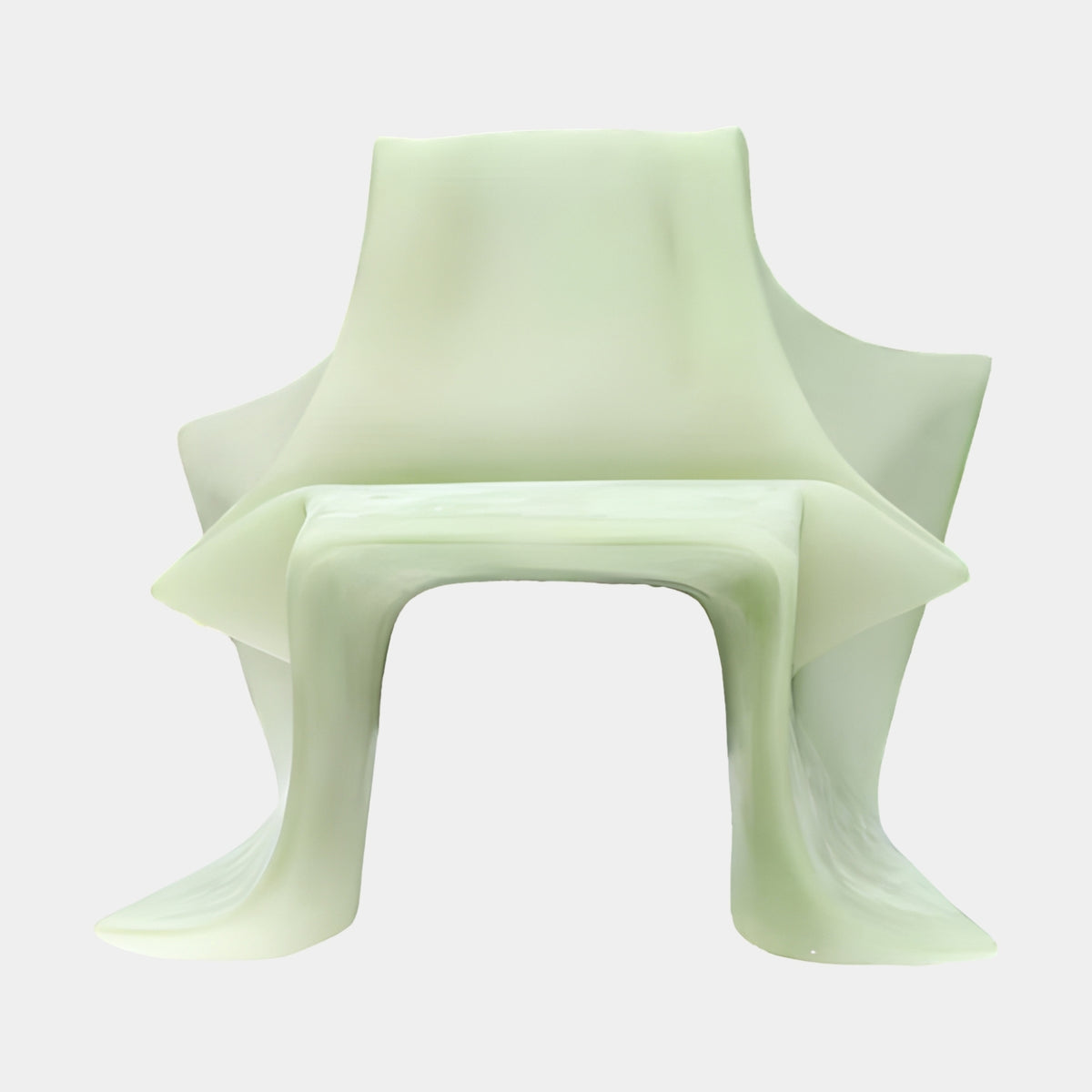 Green Jade-Effect Draped Armchair, 91cm, by Giant Sculptures, a pale celadon composite chair with flowing draped folds, shown on a plain white background.