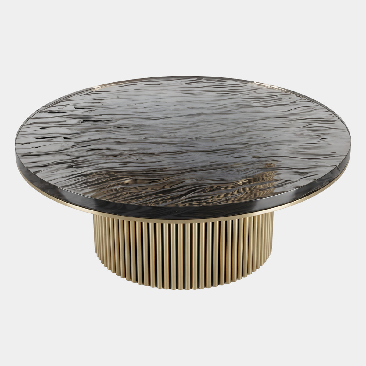 Smoked Rippled Top & Fluted Brass Drum Table - 110cm