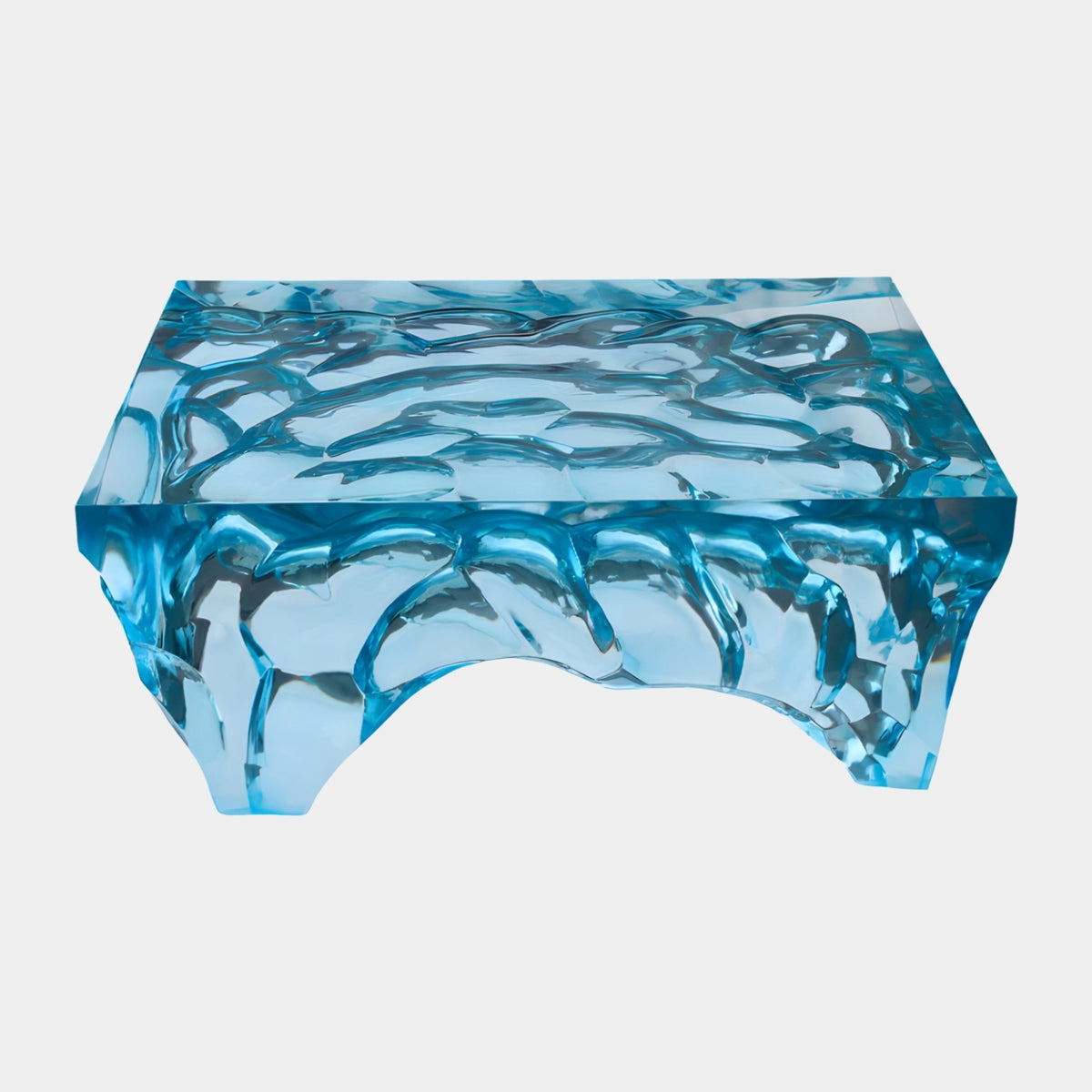 Blue Eroded Underside Cast Resin Low Table - 98cm