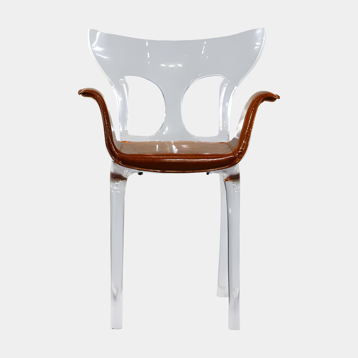 Clear Resin & Tan Leather Seat Armchair - 83cm