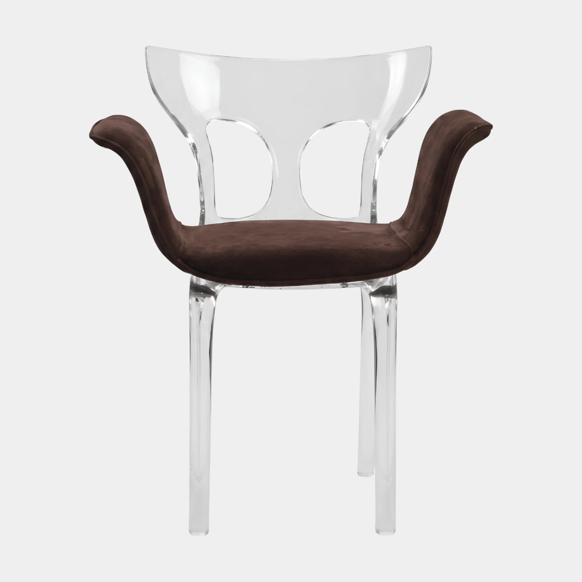 Clear Resin & Dark Brown Leather Seat Armchair - 83cm