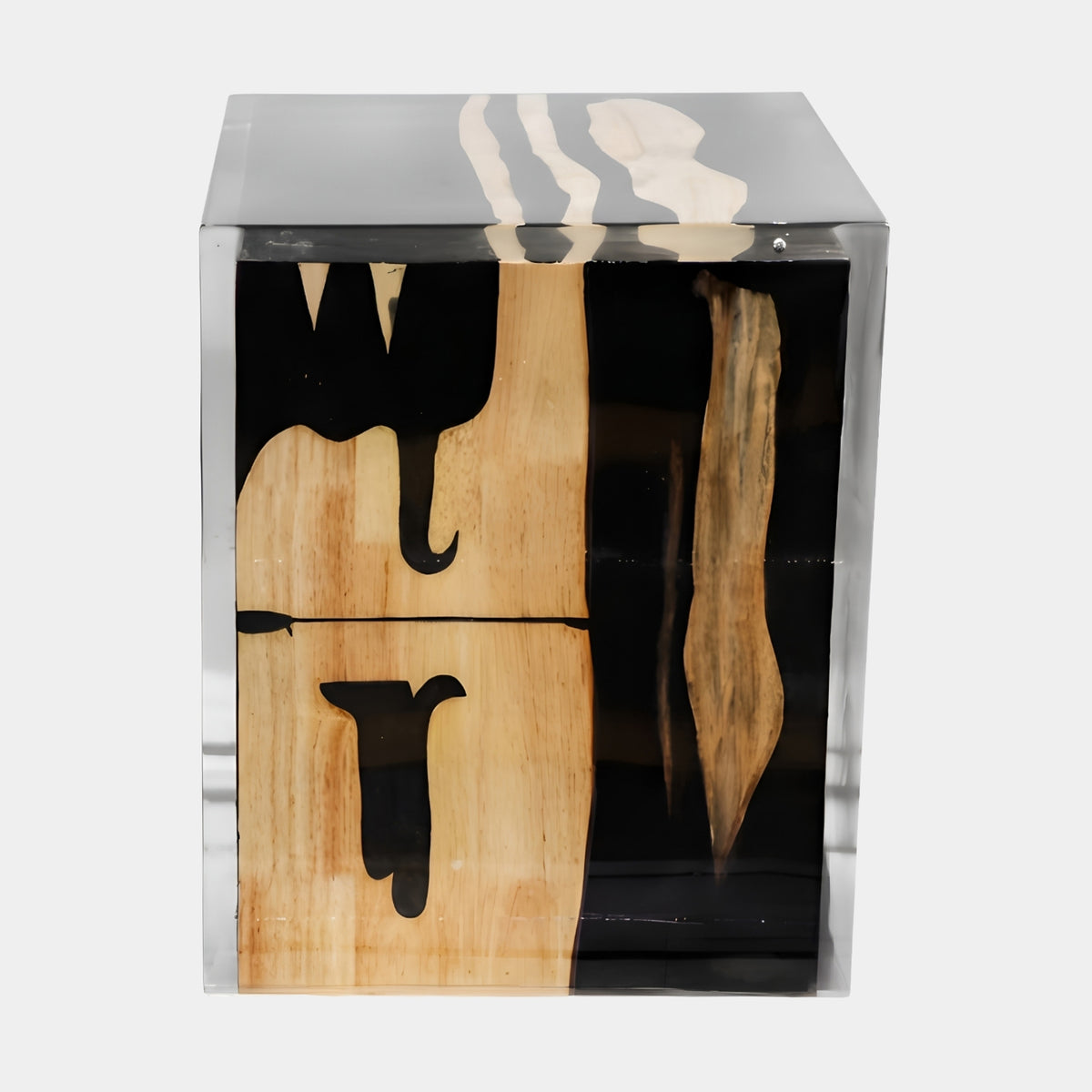 Black Drip & Painted Board Resin Block Table - 50cm