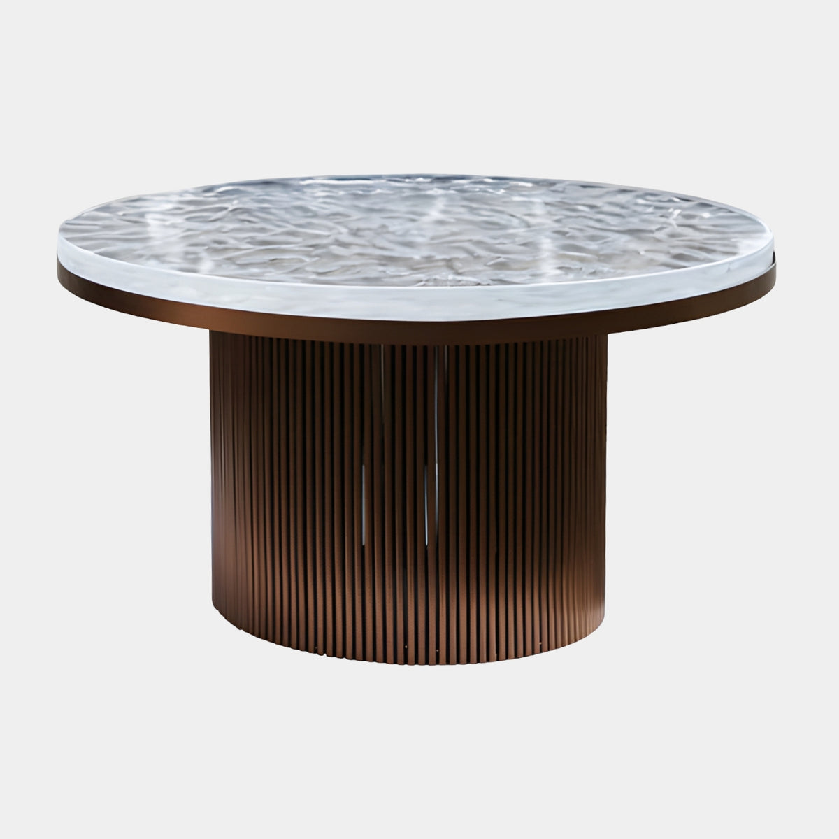 Machine-Carved Acrylic Top & Bronze Drum Table - 80cm