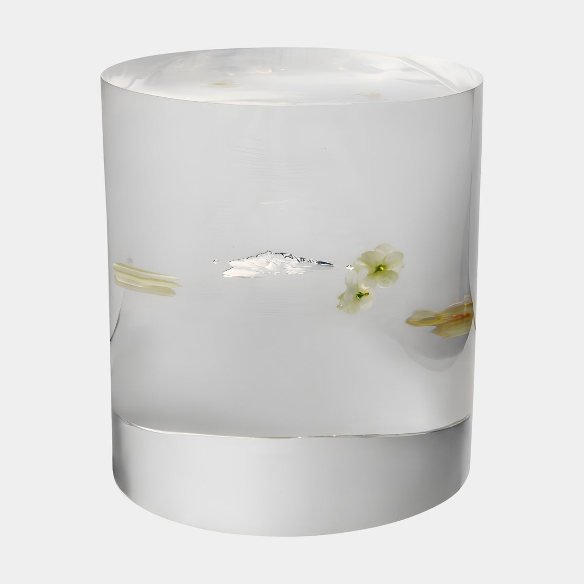 White Set Flower Cast Resin Drum Table - 45cm
