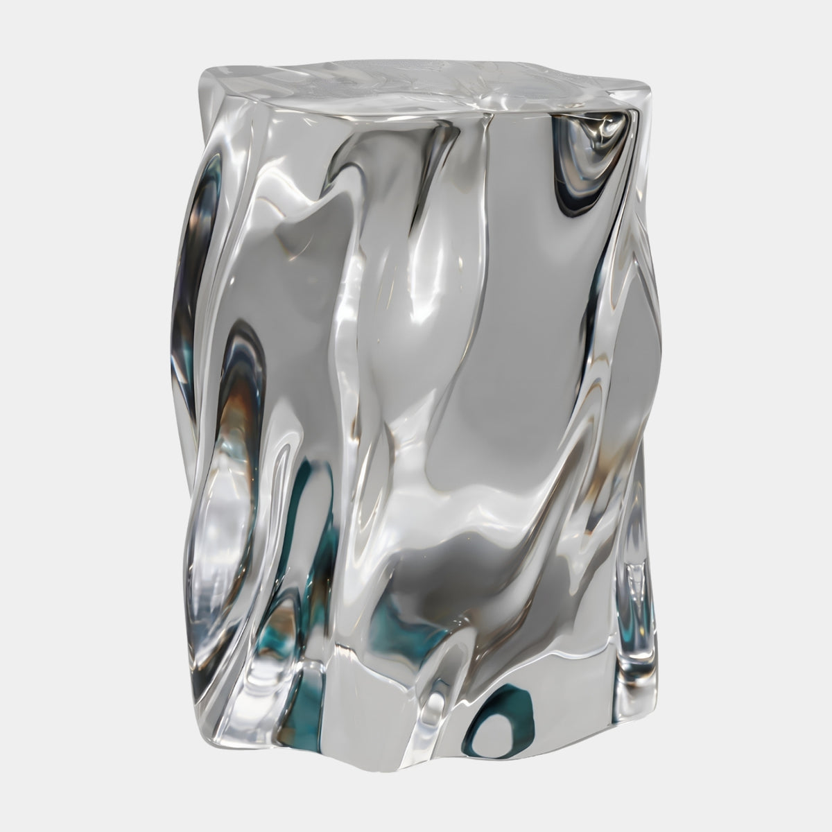 Colourless Crumpled Cast Resin Block Stool - 43cm