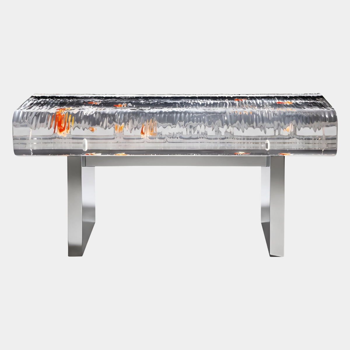 Clear Striated Slab Resin Bench on Steel Legs - 88cm
