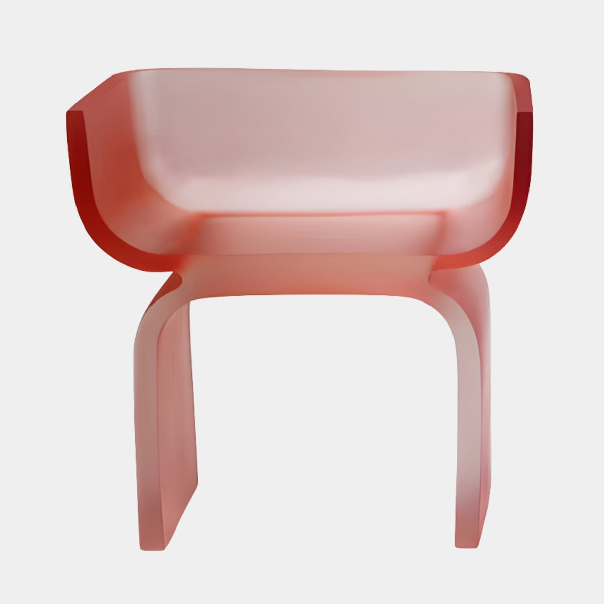Red Frosted Thin-Walled Shell Cast Resin Chair - 64cm, front view showing curved wing sides and flat splayed legs, red edges fading to pink, on a plain white background.