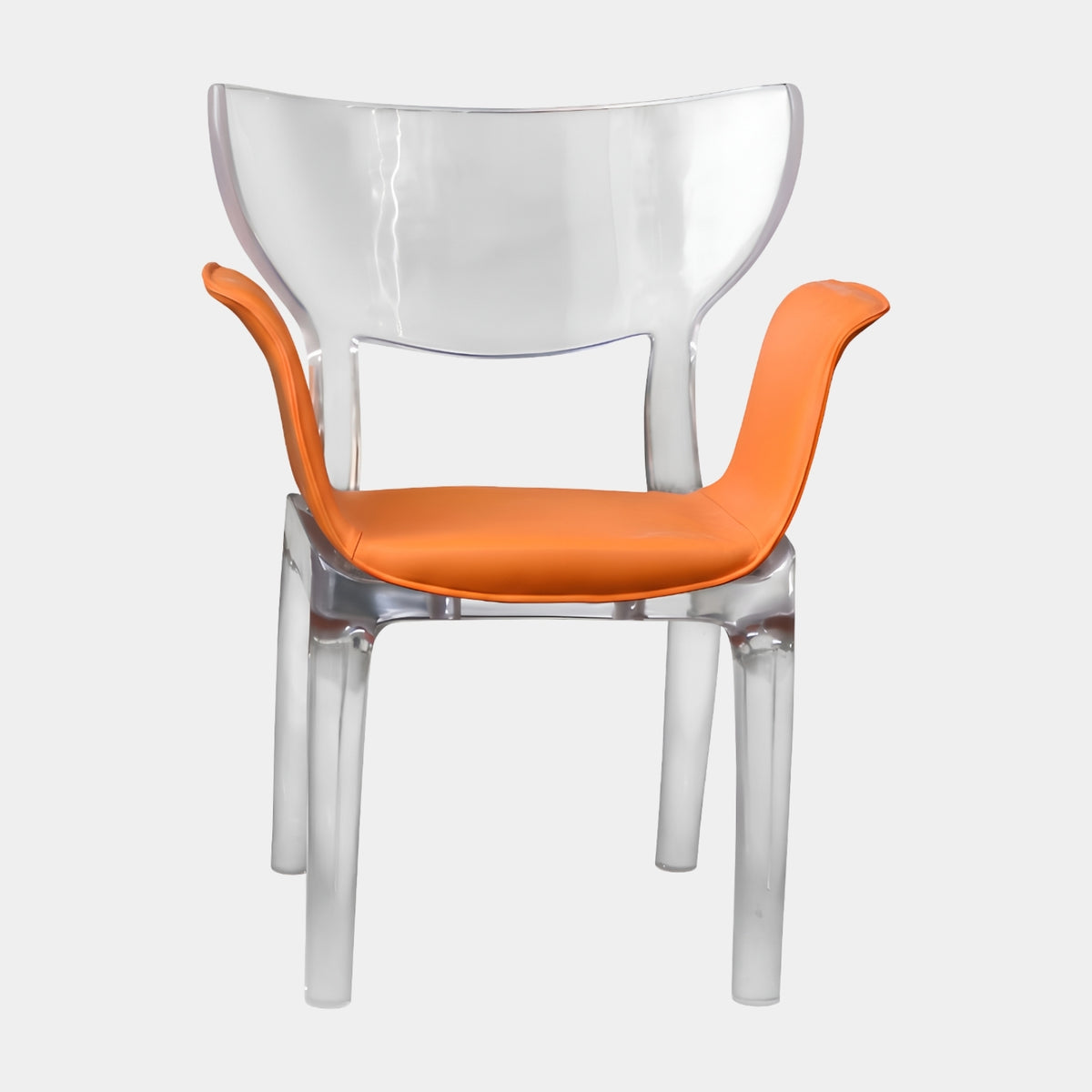 Clear Frame & Orange Leather Resin Armchair - 88cm