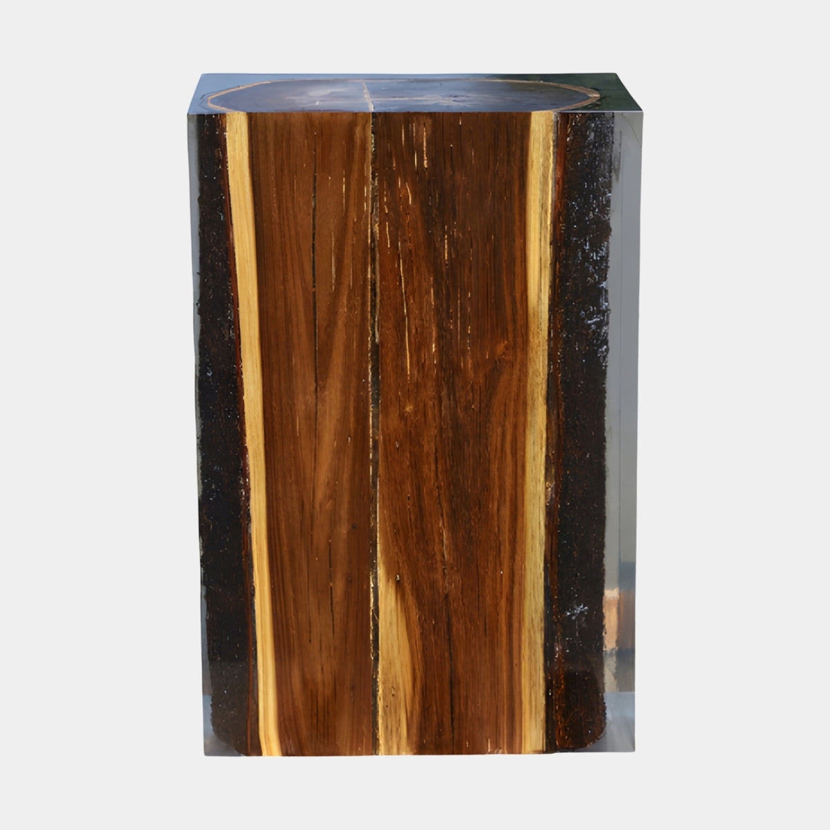 Striped Timber Log Clear Resin Block Table - 80cm