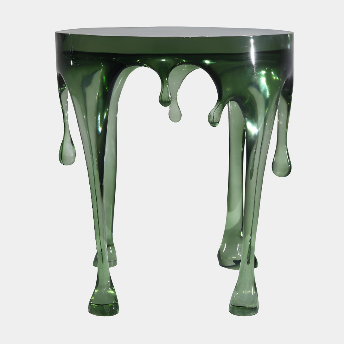 Deep Green Dripping Cast Resin Side Table - 45cm