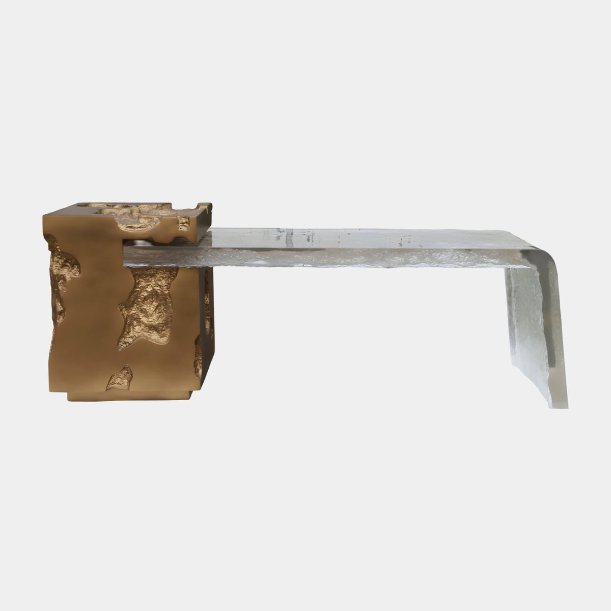 Frosted Slab & Gold Plinth Resin Console - 238cm