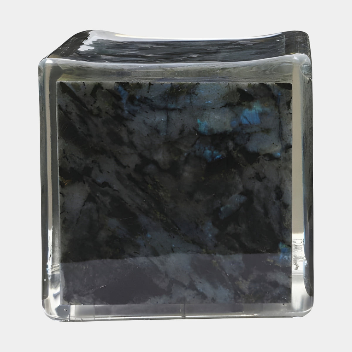Grey Stone & Clear Resin Block Side Table - 40cm