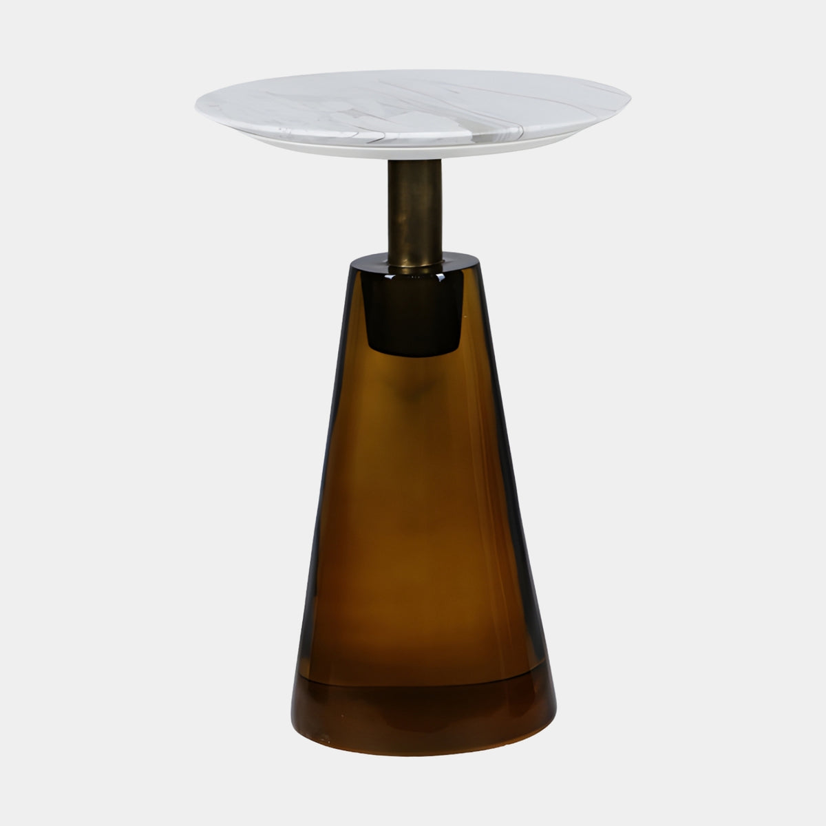 White Marble Top Amber Cone Base Side Table - 60cm