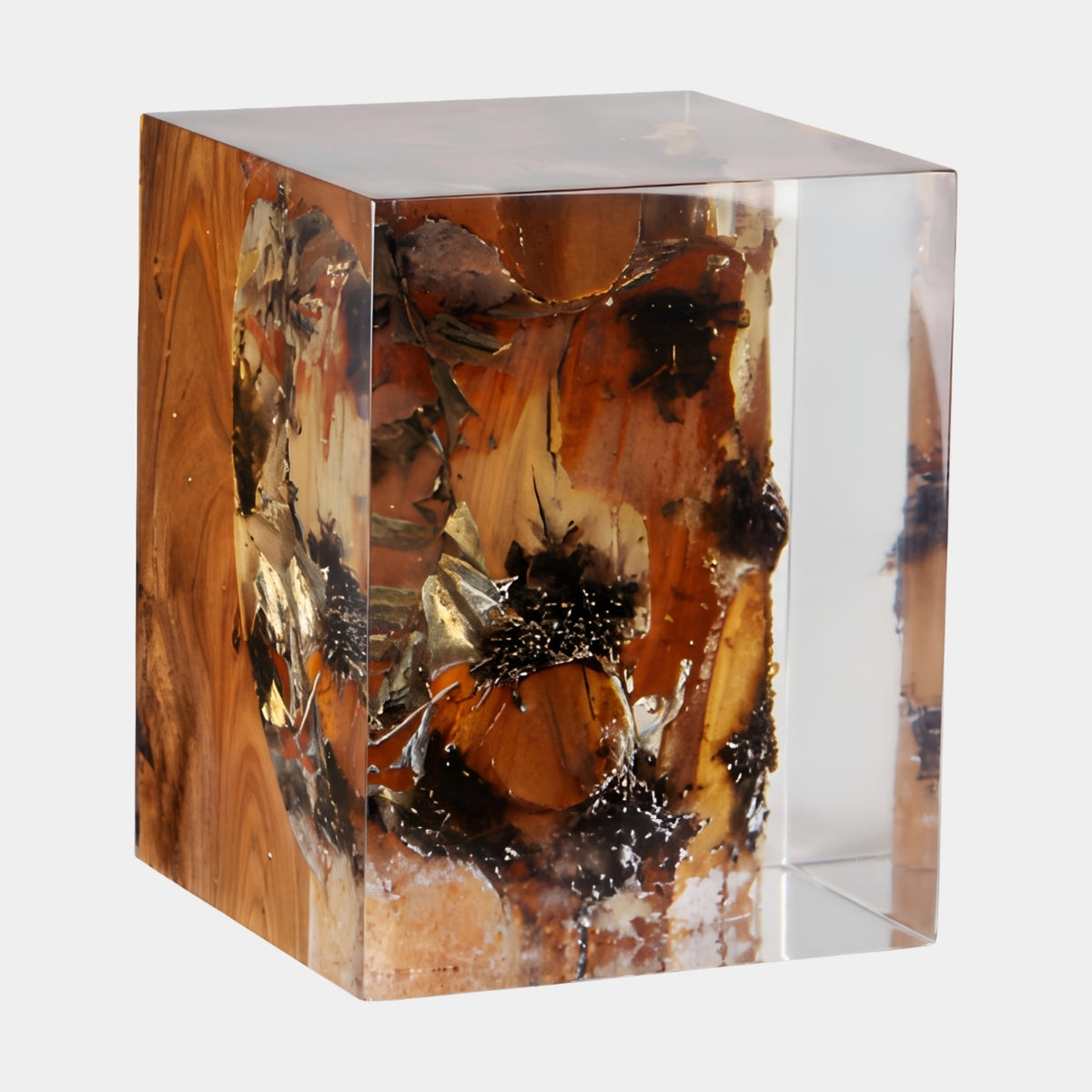 Amber Encased Timber Cast Resin Block Stool - 45cm