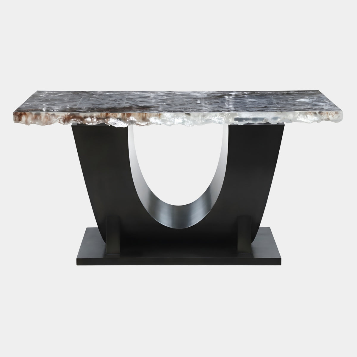 Figured Panel & Black Steel Resin Console - 240cm
