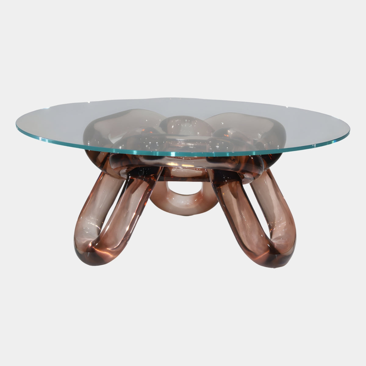 Copper-Rose Linked Base Cast Resin & Glass Coffee Table - 100cm