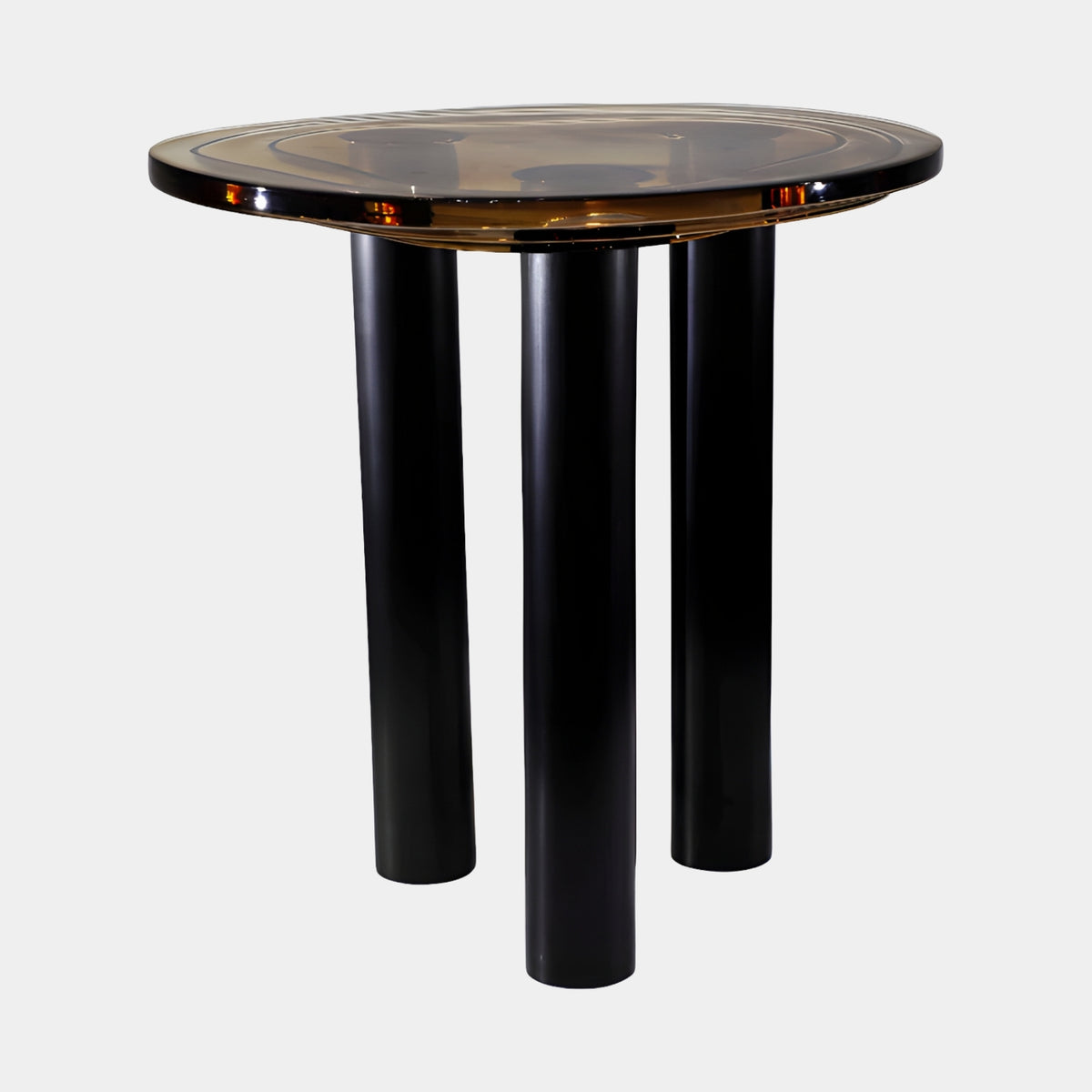Bronze Ringed Top Black Leg Resin Drinks Table (45cm) with grooved bronze-tinted resin top on three black cylindrical legs, shown on a plain white background.