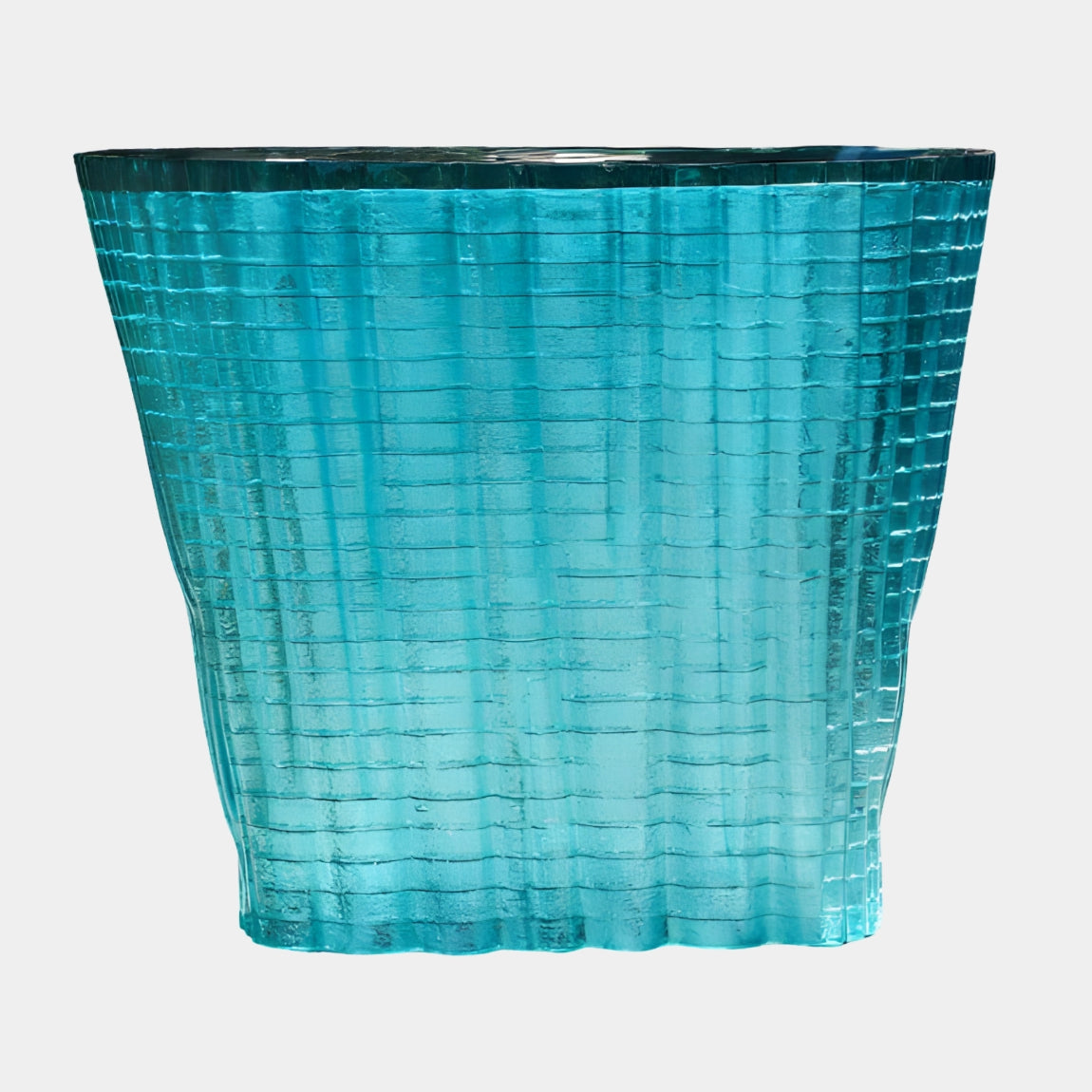 Blue Gridded Tapered Cast Resin Counter Block (120cm) in turquoise with a square grid texture on all sides, tapering wider at the top, shown on a plain white background.