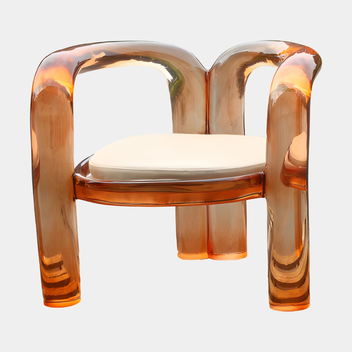 Orange Tube Frame Cream Seat Resin Armchair - 78cm, with two translucent orange resin hoops forming the arms and legs around a cream upholstered seat pad, shown on a plain white background.