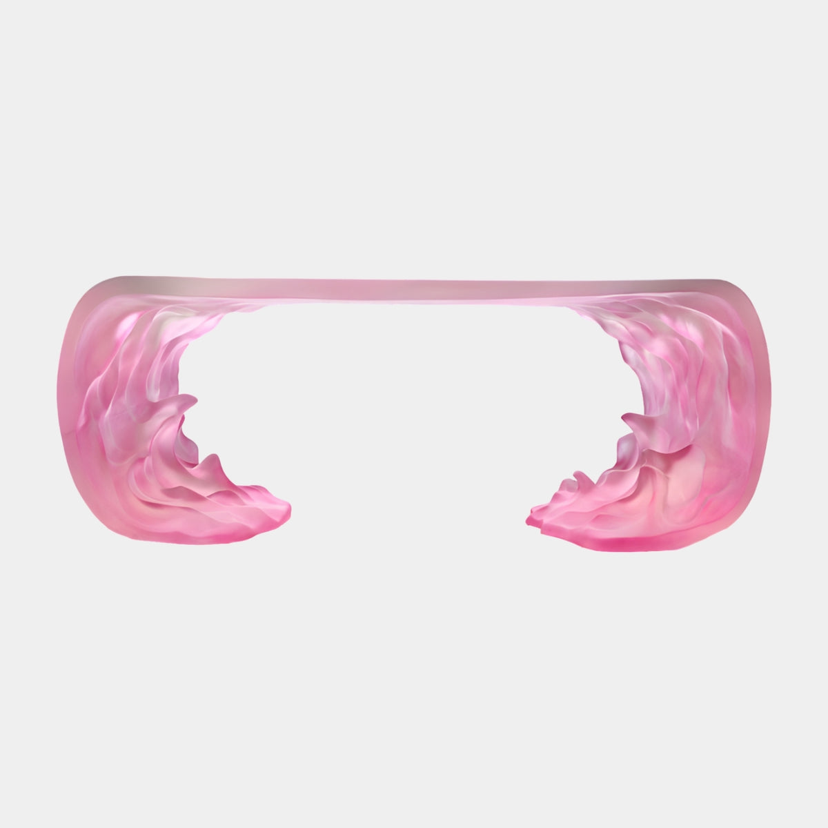 Pink Breaking Wave End Cast Resin Console (195cm) with a flat top spanning two wave-like sculpted ends in graded pink resin, shown on a plain white background.