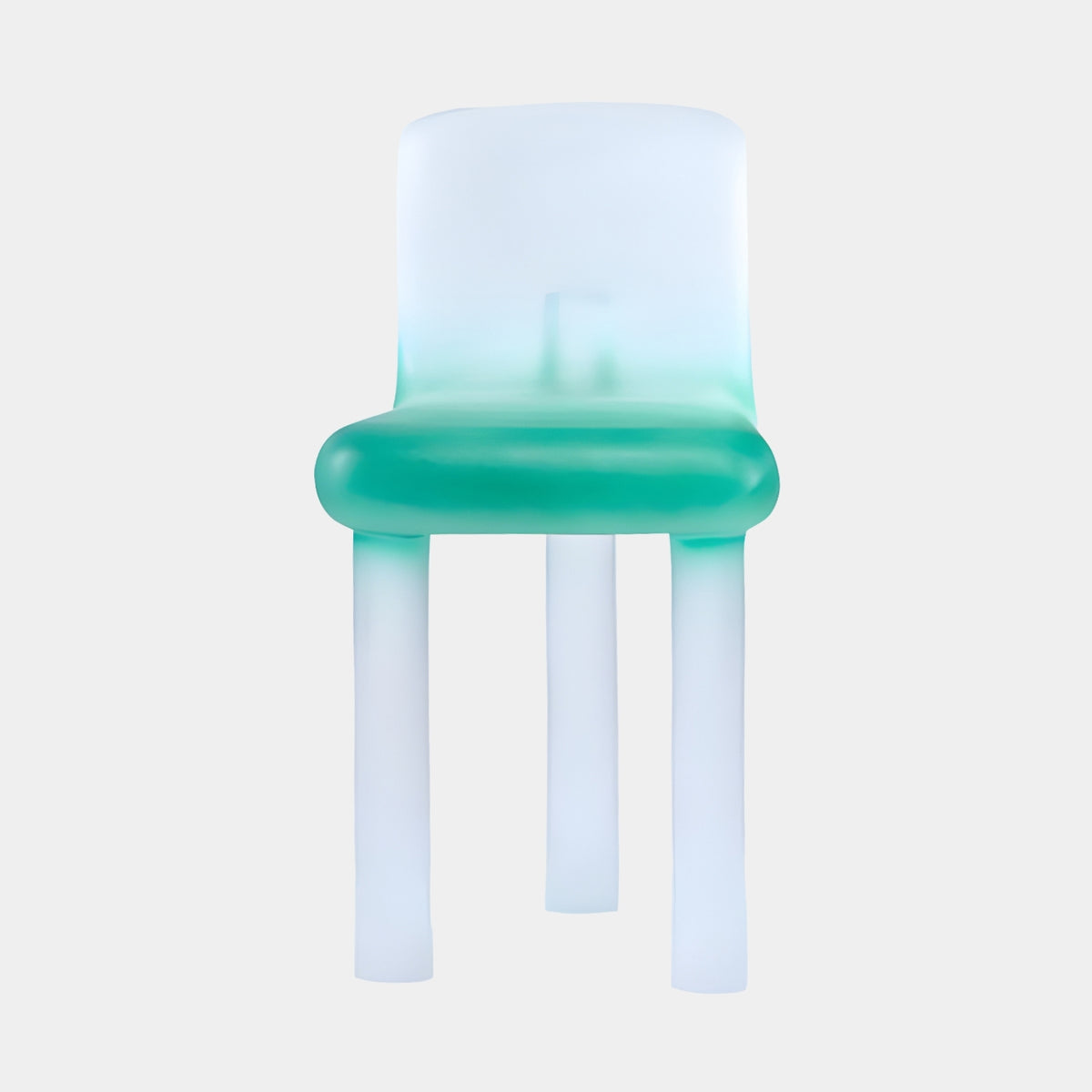 White to Green Bolster Seat Cast Resin Chair, 70cm, with a rounded bolster seat and cylindrical legs, shown on a plain white background by Giant Sculptures.