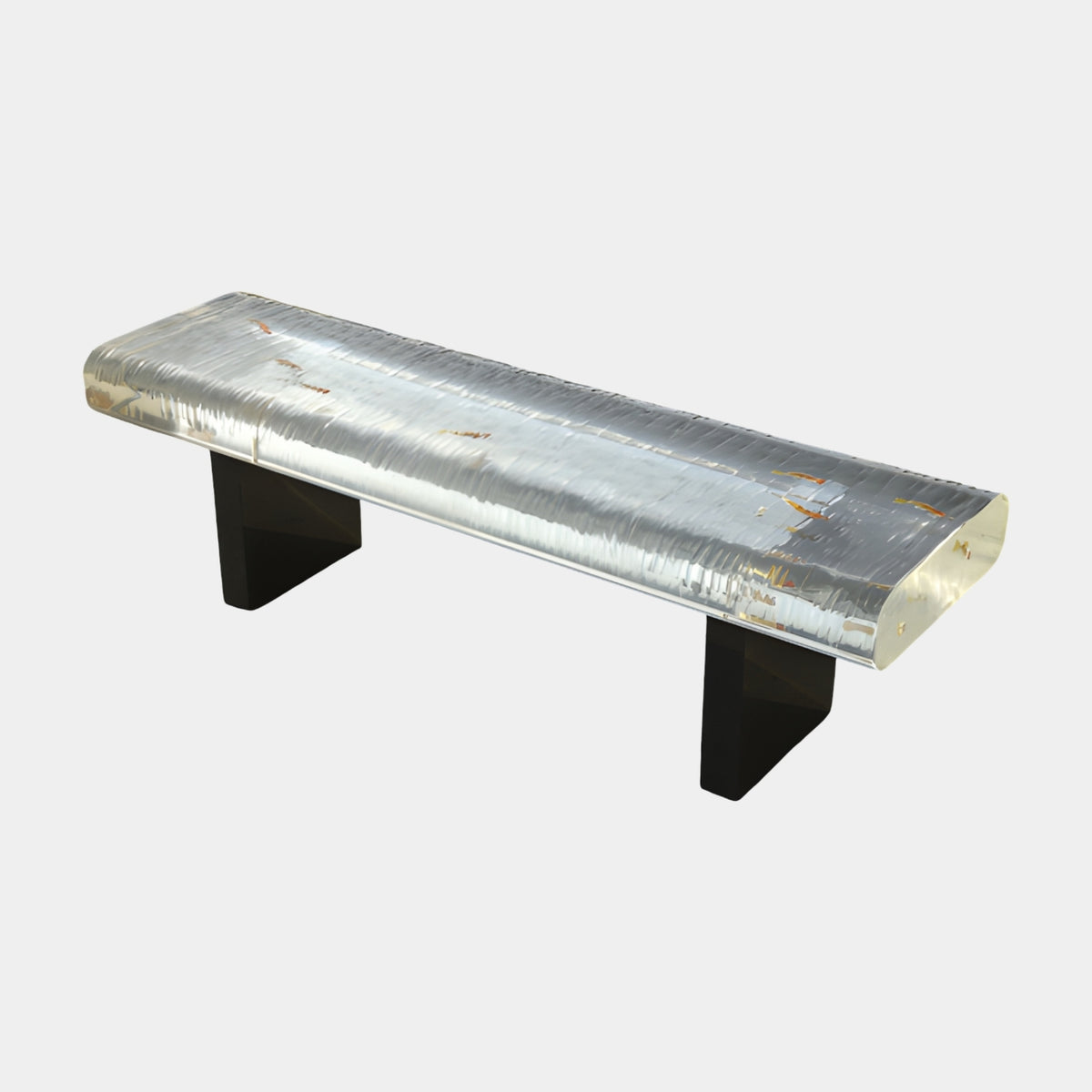 Clear Set Fish Resin Slab Steel Leg Bench - 140cm, a rippled clear resin seat with suspended orange-red model fish on black steel blade legs, shown on a plain white background.