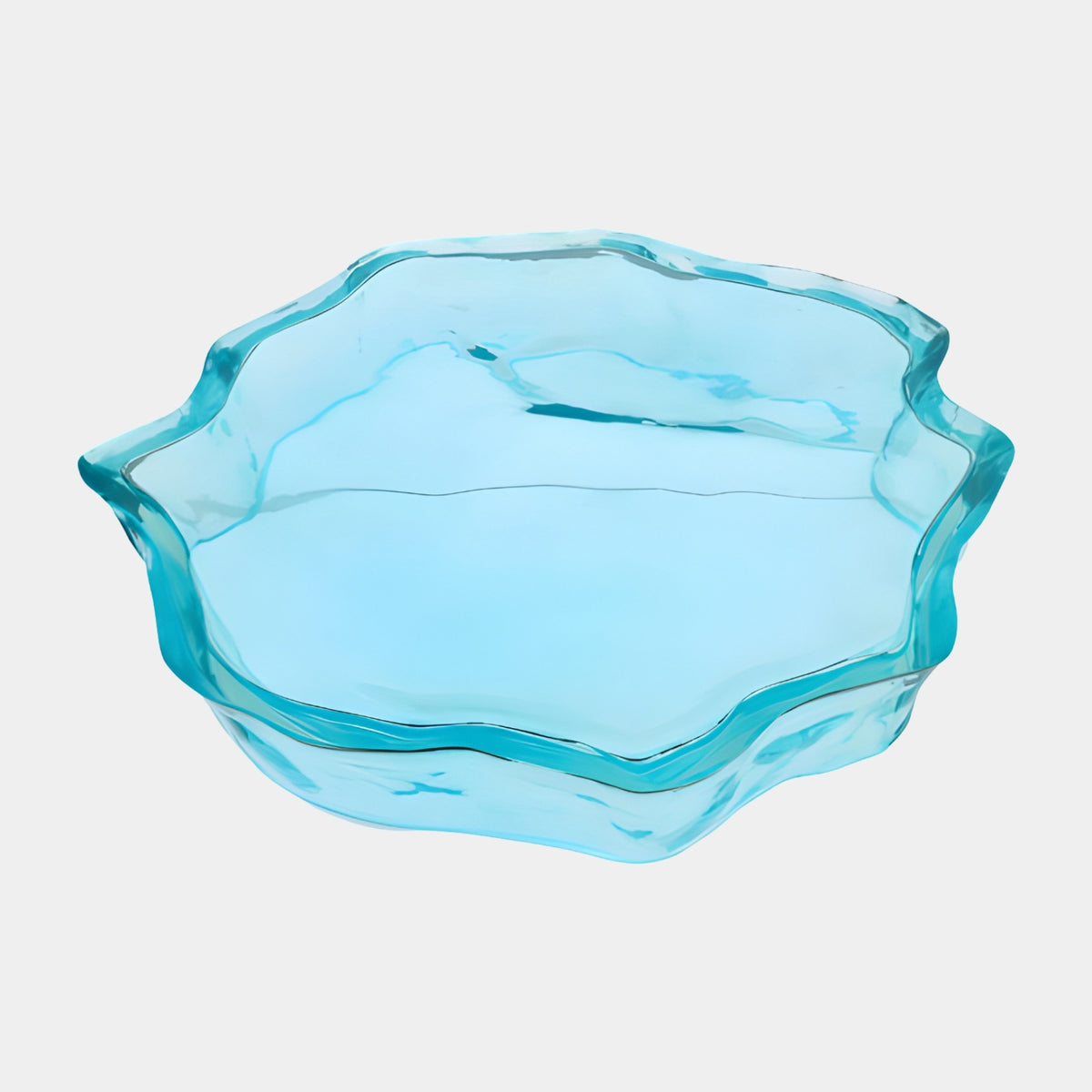 Aqua Dished Pool Wave Rim Cast Resin Low Table (160cm) in translucent blue resin with an undulating rim, shown on a plain white background.