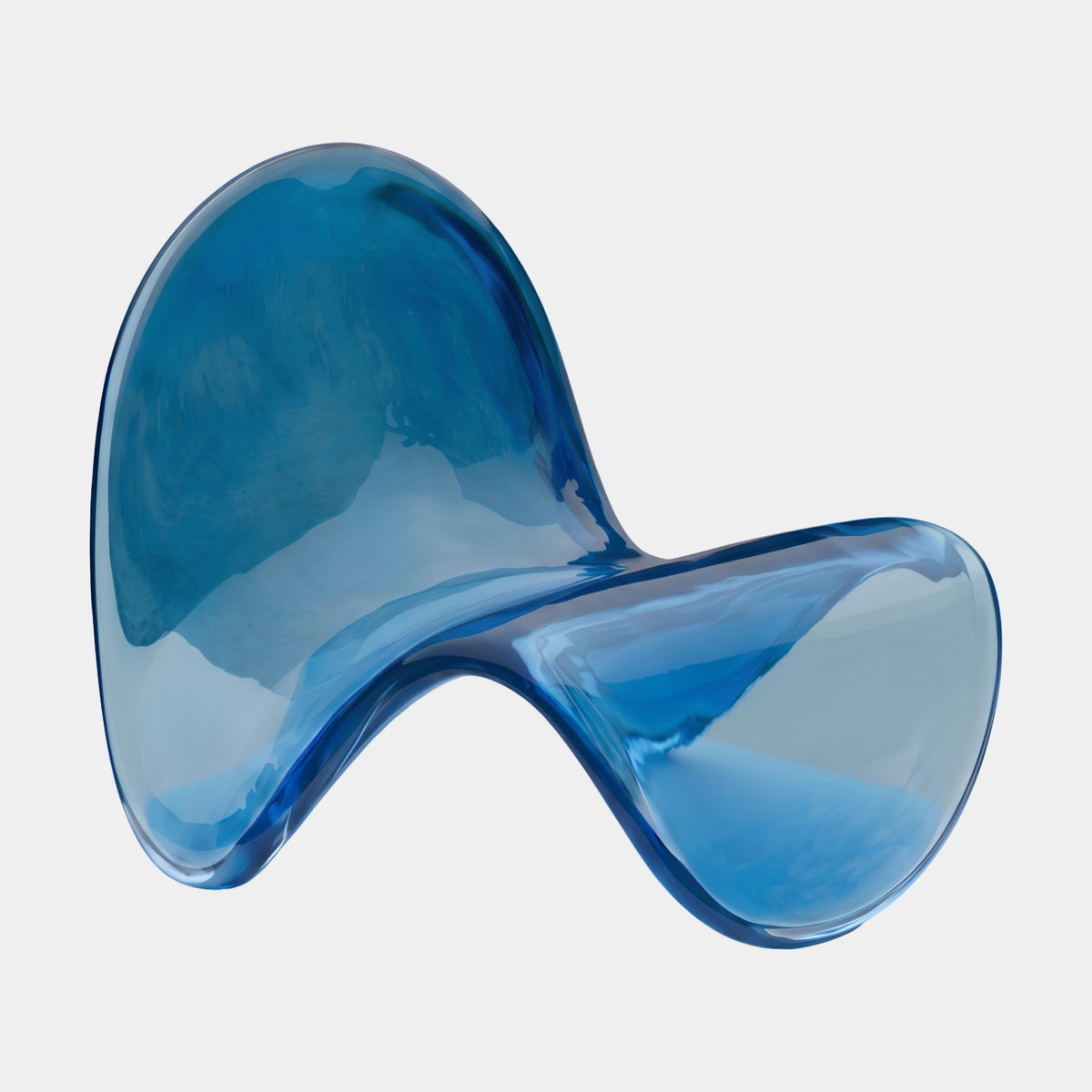 Blue Single Sweep Cast Resin Ribbon Chair - 82cm, a translucent blue resin seat curving from tall back to seat to front with no legs, shown on a plain white background.