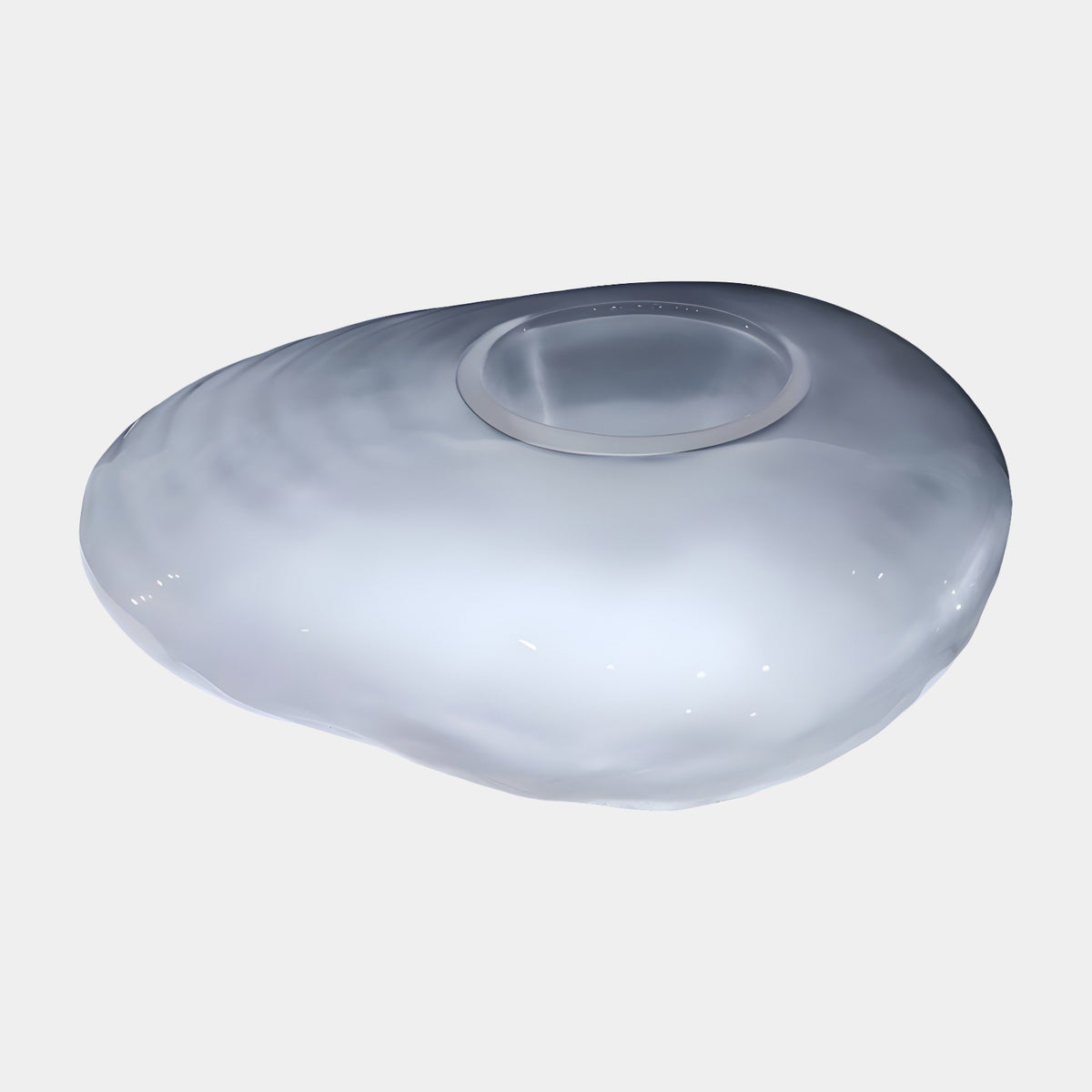 Frosted Pebble Form Resin Low Table with a smooth, water-worn oval shape and an offset circular well with raised collar, shown on a plain white background.
