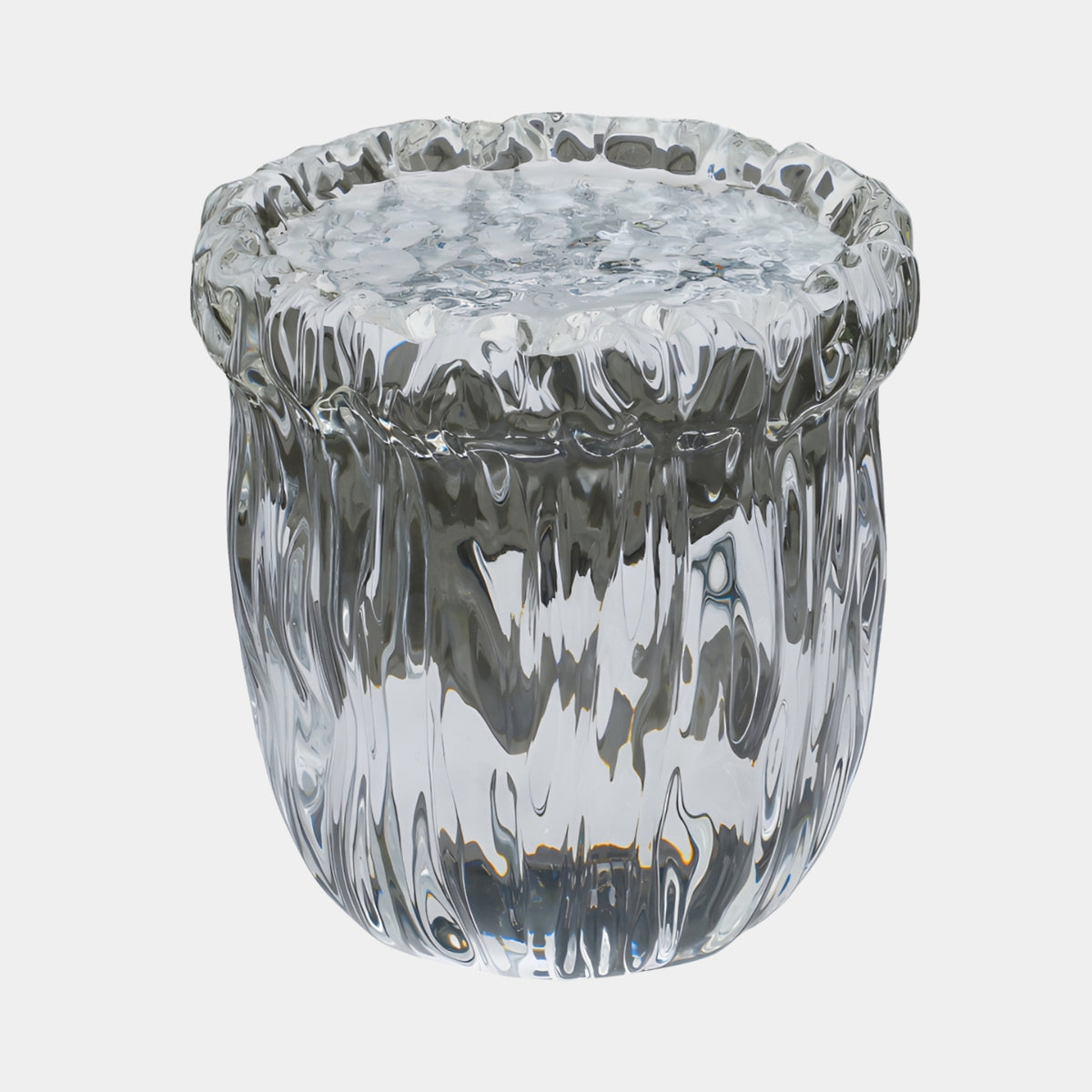Clear Dripping Fold Cast Resin Drum Stool, 40cm, with vertical folded sides and rippled top rim, shown on a plain white background.