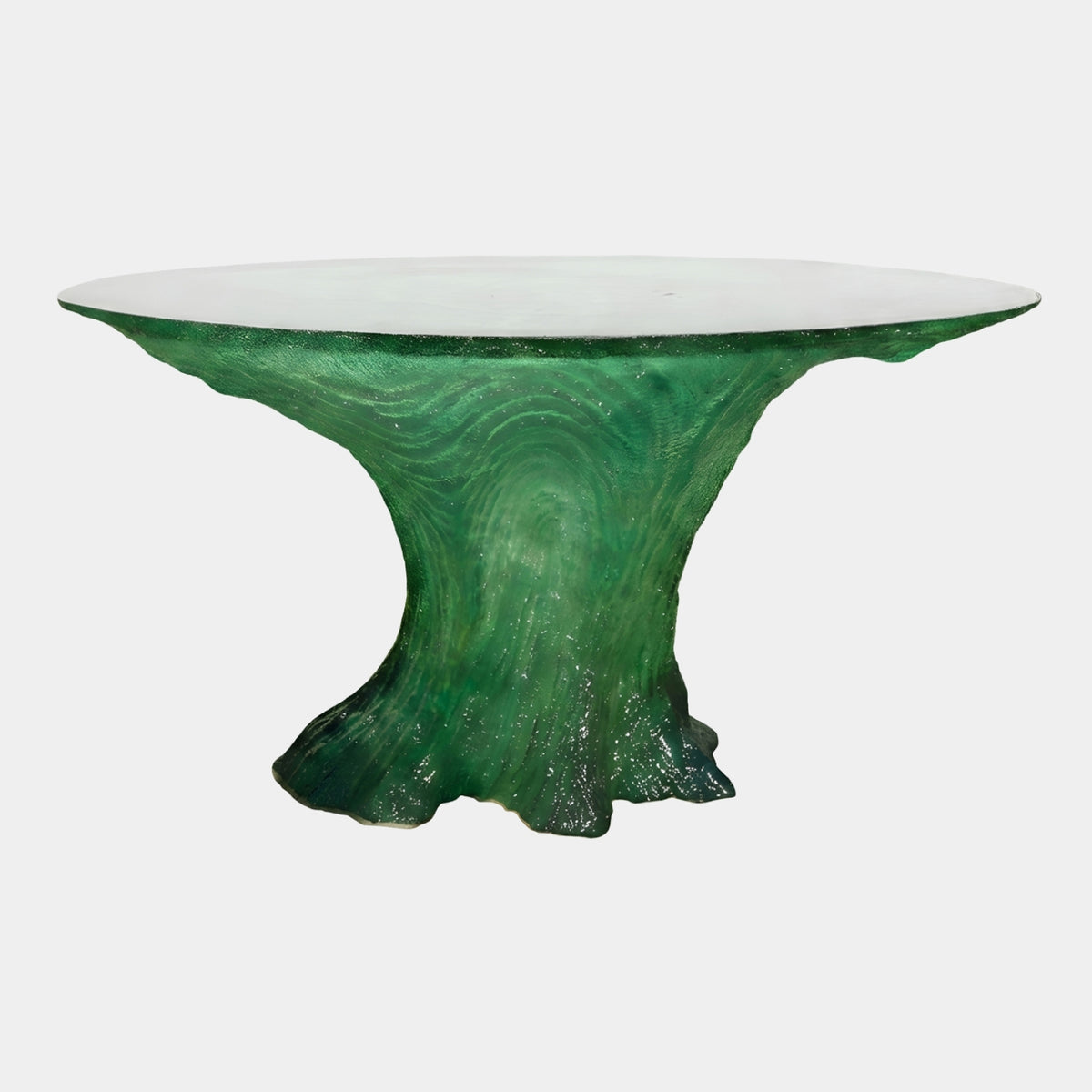 Green Swirled Stump Hollow Cast Resin Table, 180cm, with a tree-stump base flaring to an oval top, shown against a plain white background.