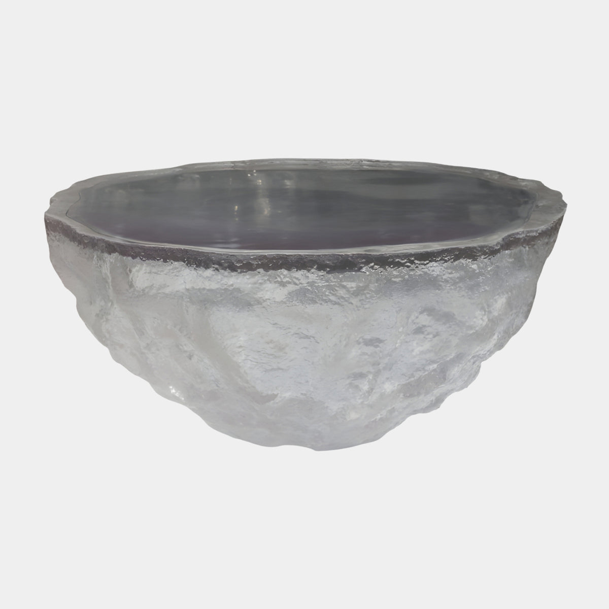 Clear Broken Ice Dome Cast Resin Low Table, 90cm, with faceted icy exterior and smooth flat top, shown on a plain white background.