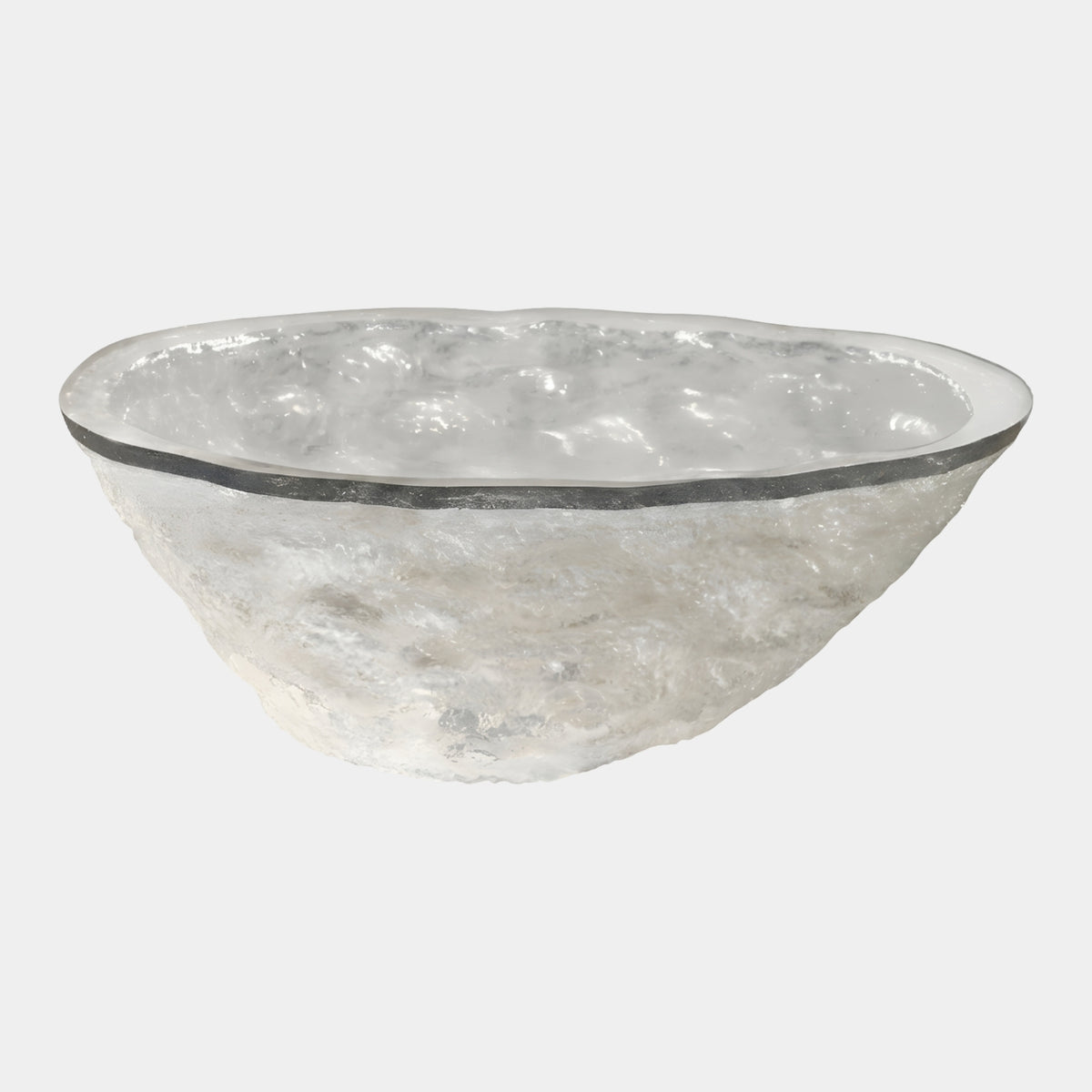 Clear Lobed Top Broken Ice Low Table, 125cm, with a faceted icy resin base and smooth lobed interior, shown on a plain white background.