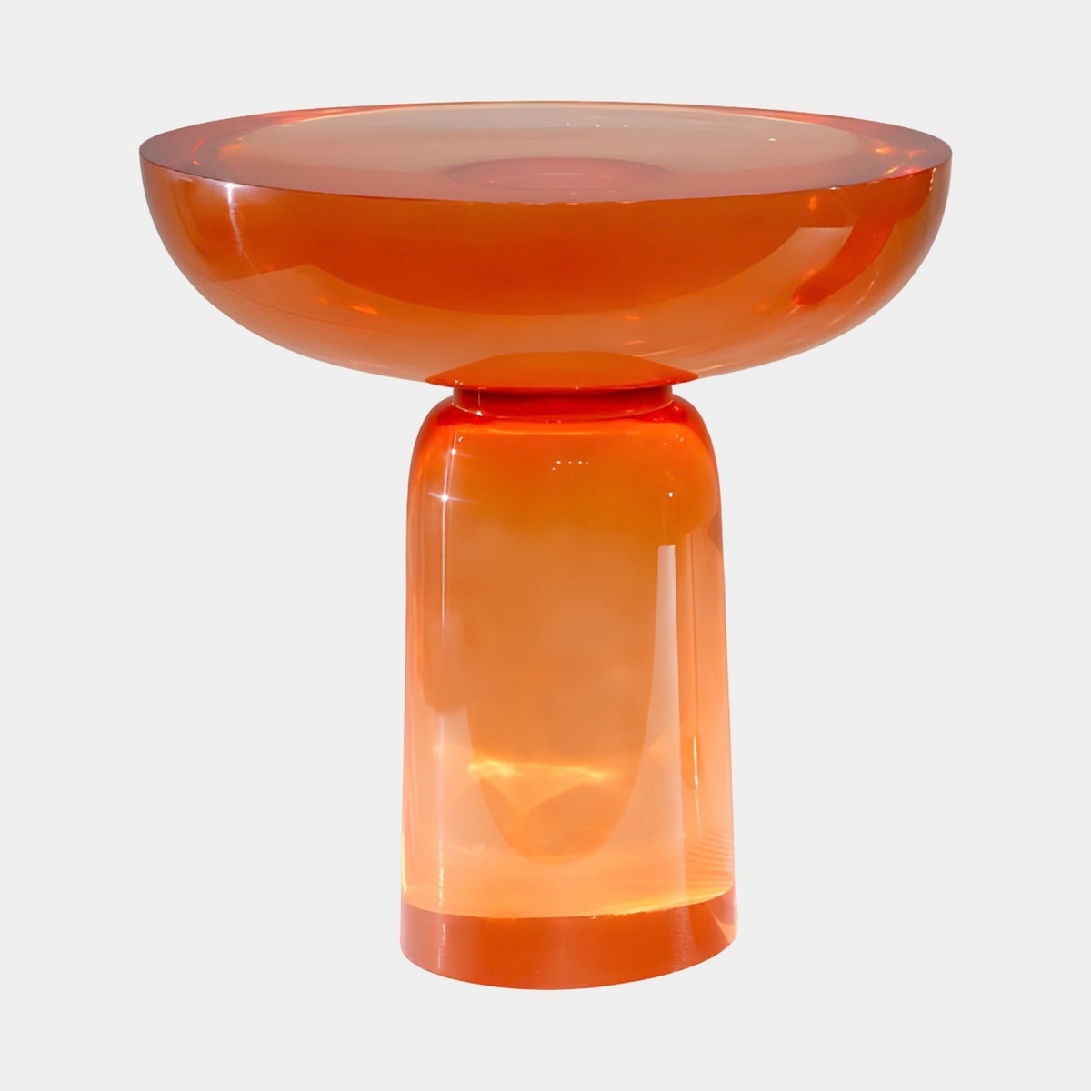 Orange Dished Top Cast Resin Side Table - 47cm with a translucent dished bowl top on a tapering cylindrical base, shown against a plain light background.