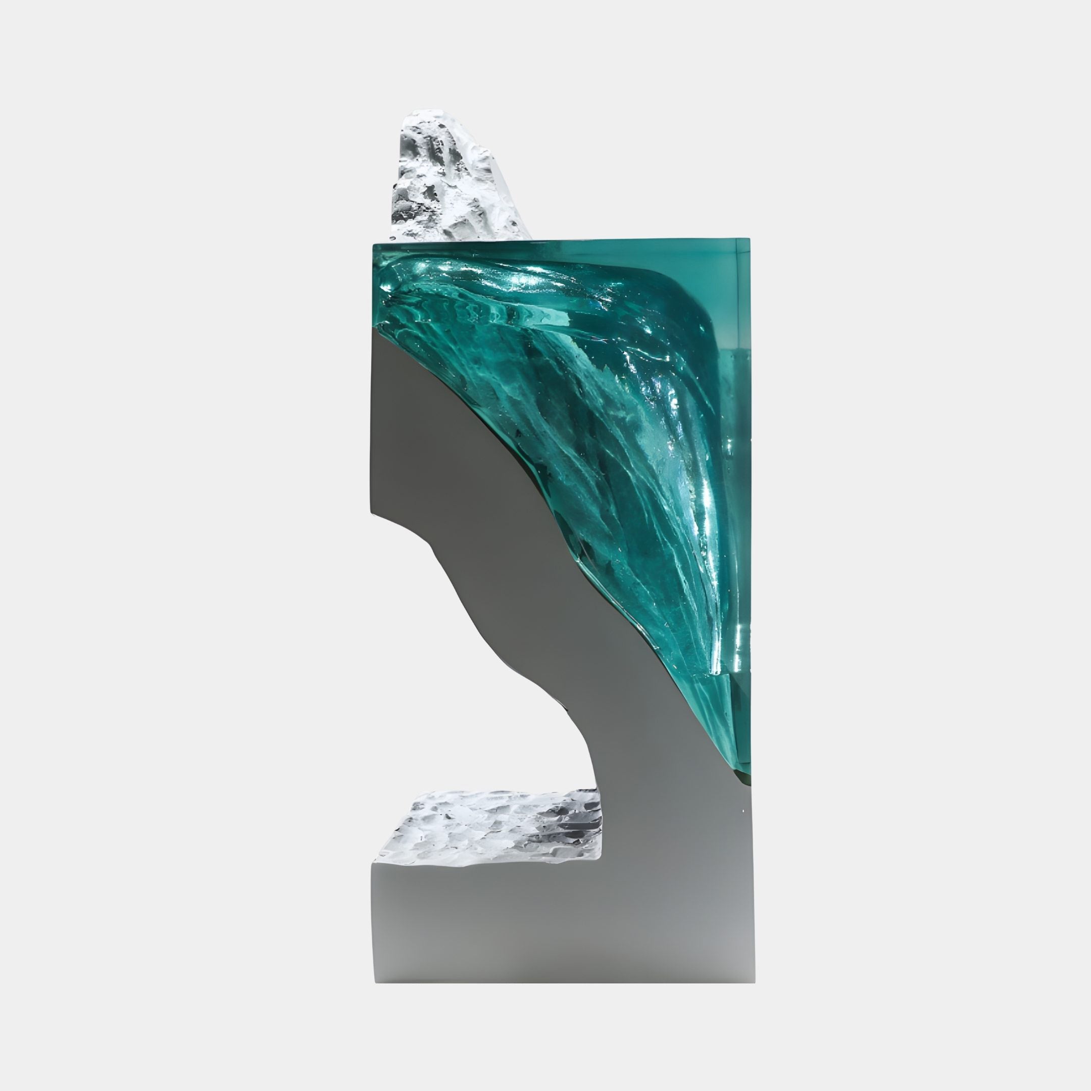 Giant Sculptures Teal Iceberg White Summit resin sculpture, 86cm, with a luminous teal body and rugged white crest and base, shown against a plain background.