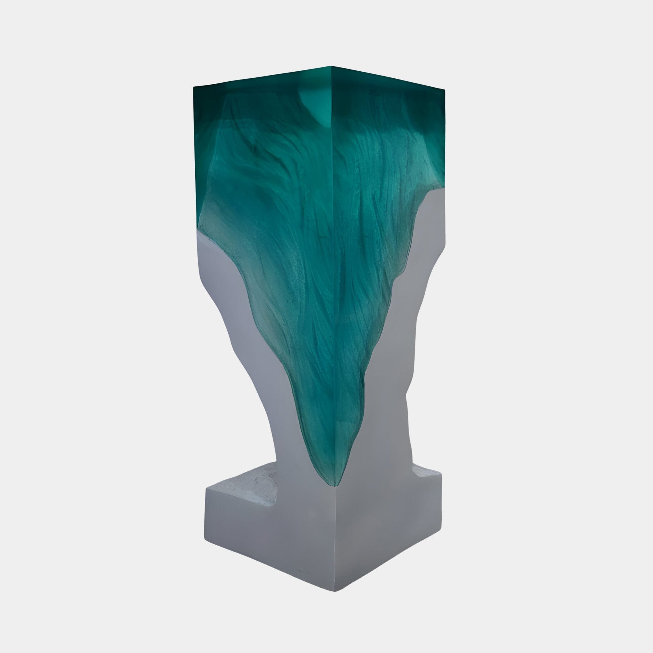 Teal Resin Inlay Slate Grey Console Sculpture by Giant Sculptures, a 93cm fibreglass column with a flowing emerald resin core, shown on a plain background.