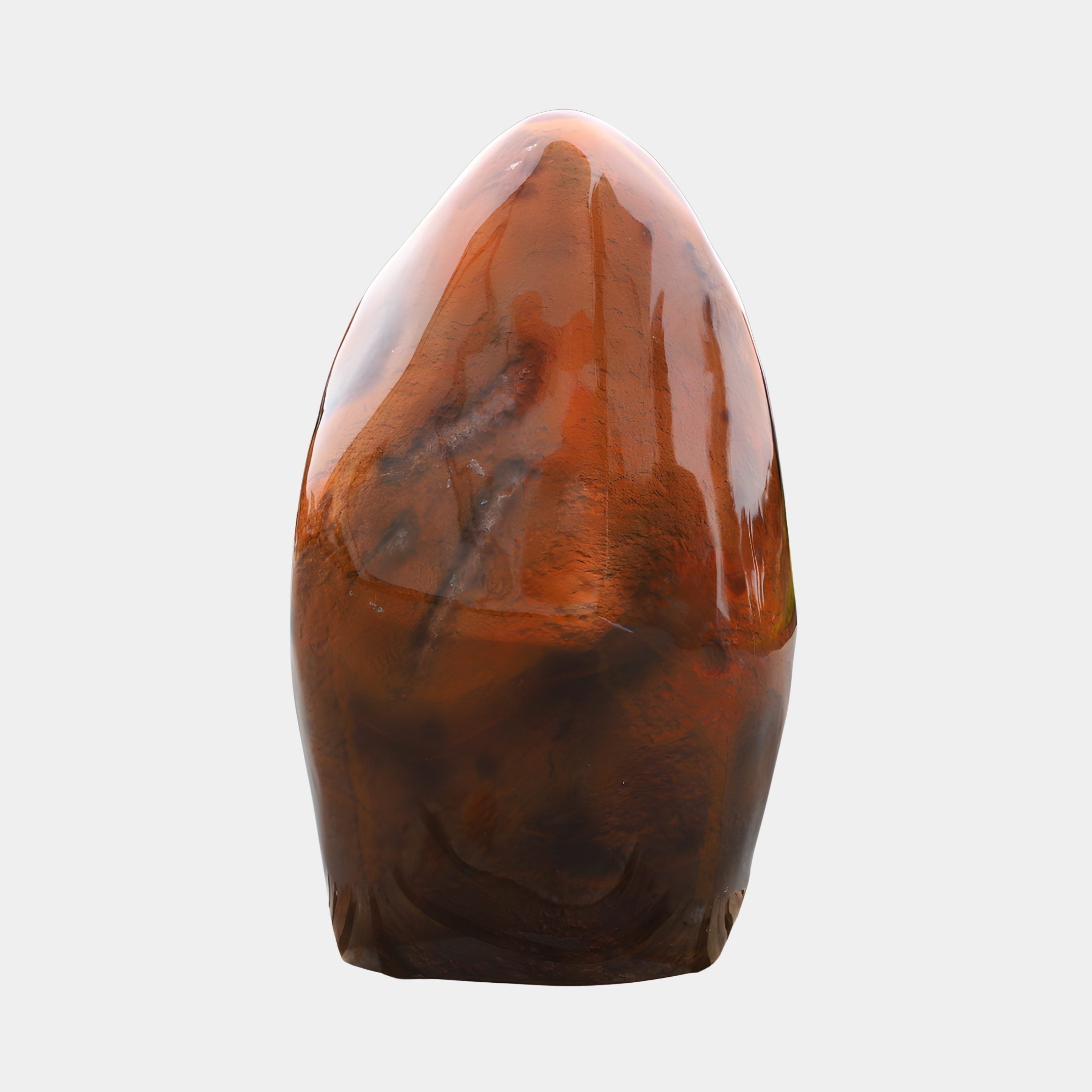 Polished Amber Veined Pebble Resin Sculpture by Giant Sculptures, a 115cm translucent amber form with dark marbled veining, shown against a plain light background.