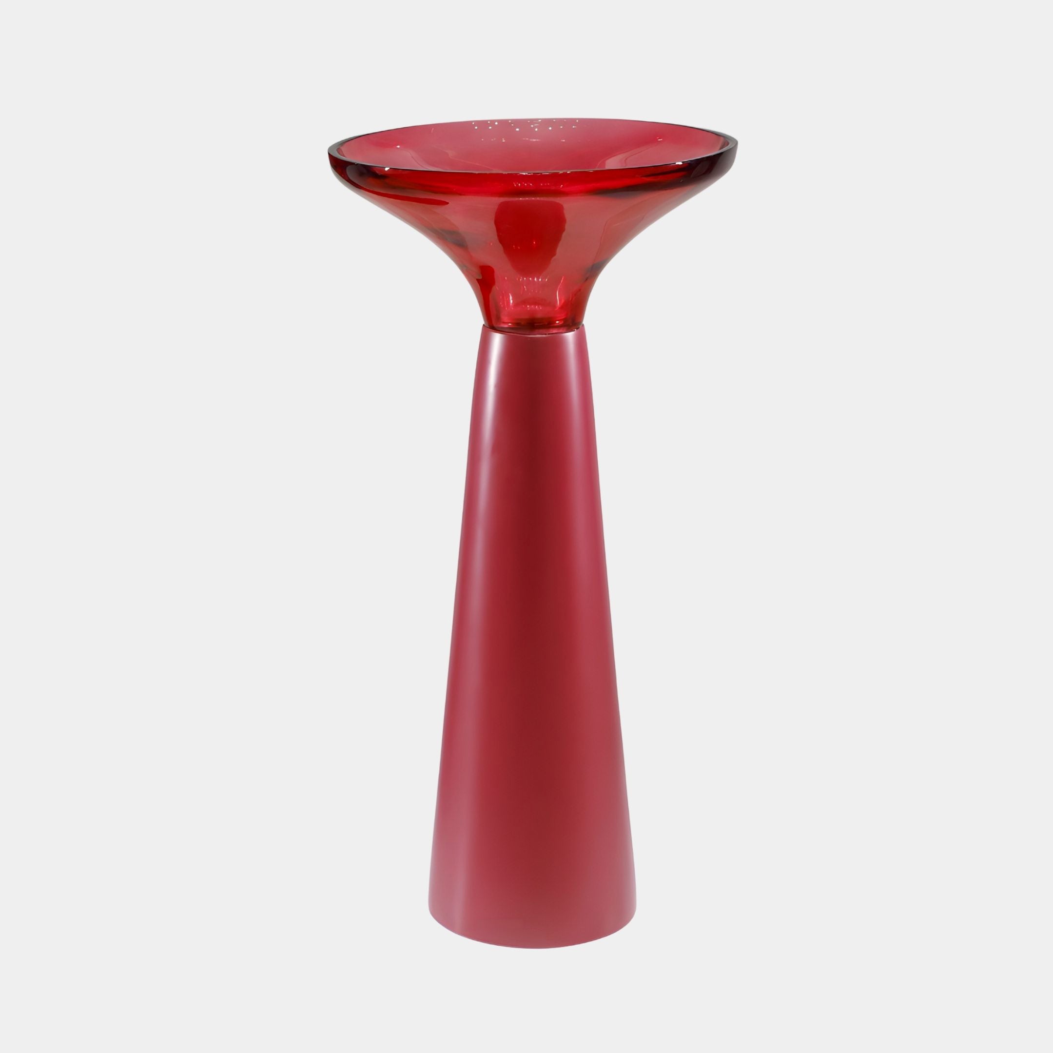 Red Resin Top & Fiberglass Trumpet Floor Vase 86cm by Giant Sculptures, with a glossy red flared bowl on a tapered matte stem against a plain background.