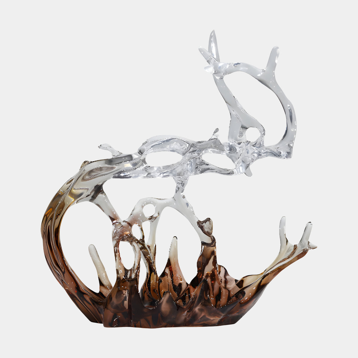 Smoked Brown & Clear Looping Arm Splash Cast Resin Sculpture, 72cm, with a brown textured base rising into a clear looped arm, shown on a plain white background.