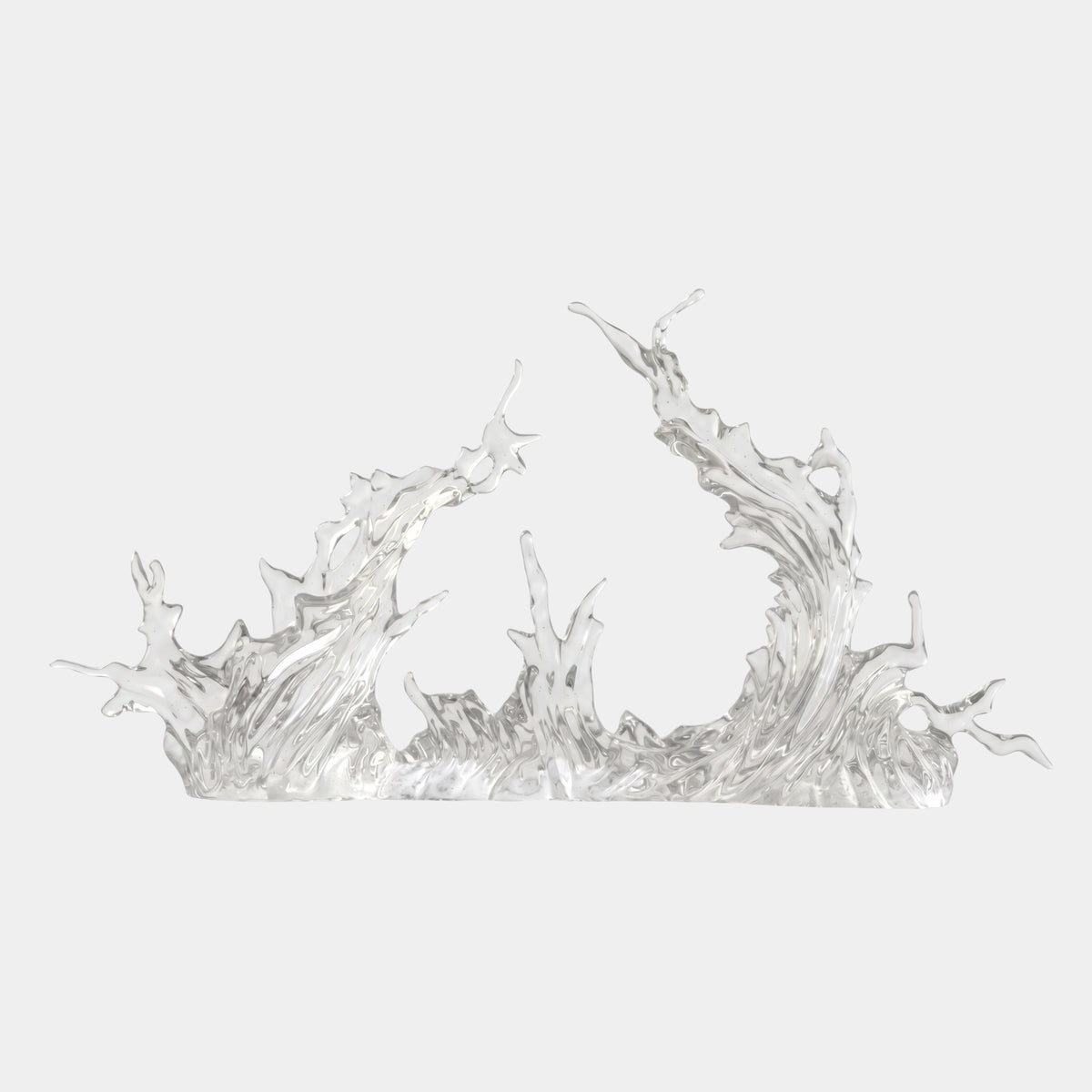 Clear Parted Double Crest Wave Resin Sculpture (245cm) with two separated crests and spray detail, shown on a plain white background.