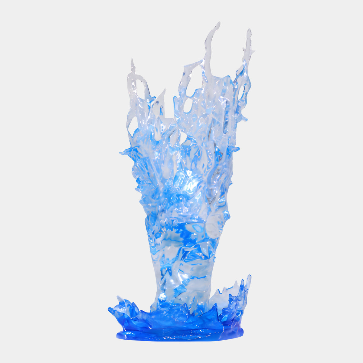 Blue & Clear Rising Water Column Resin Sculpture - 88cm, a splash-formed water column in blue and clear resin on a small base, shown against a plain white background.