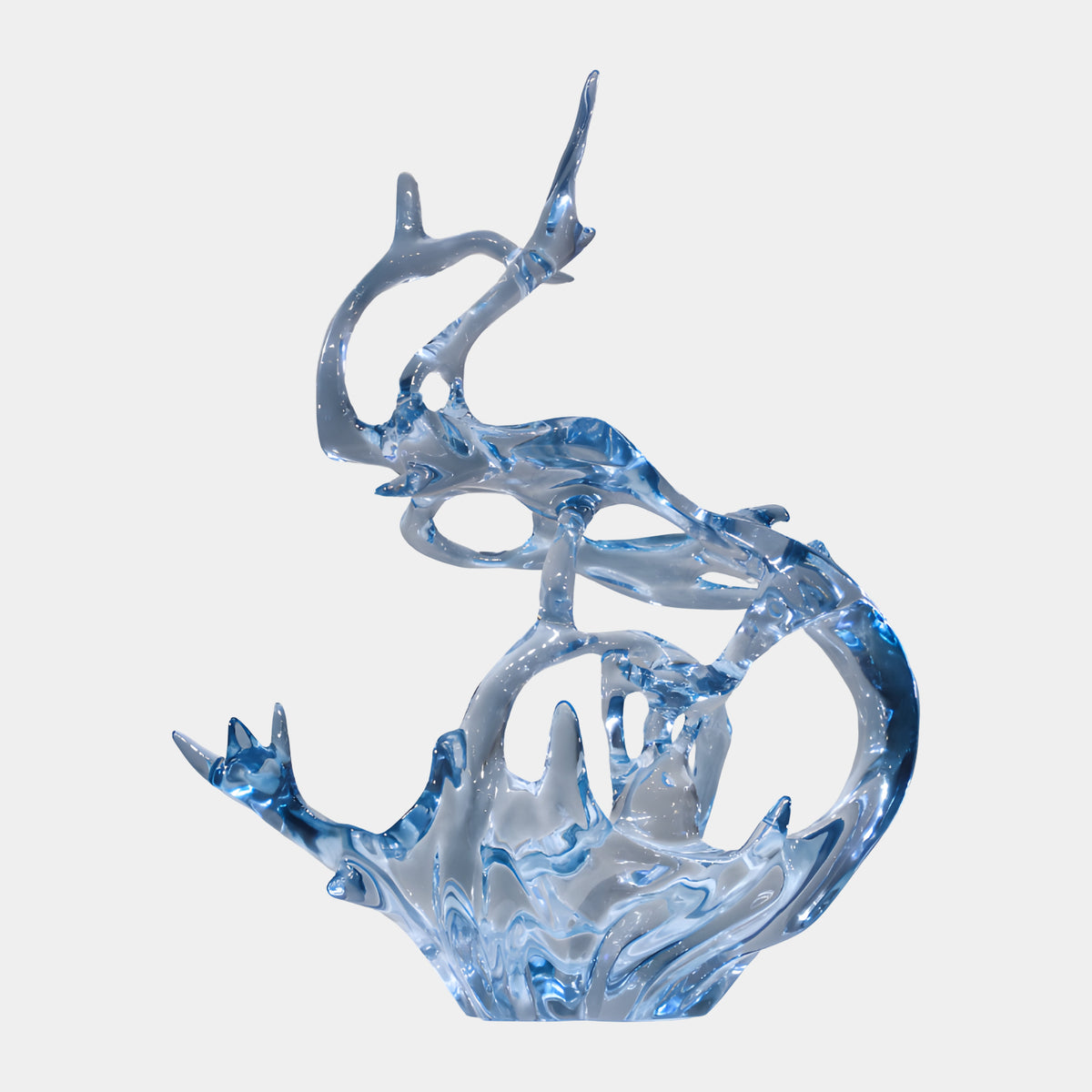 Steel Blue Bowl & Returning Arm Resin Sculpture - 65cm, a wave-form sculpture with spiked crown and looping arm in steel blue resin, shown on a plain white background.