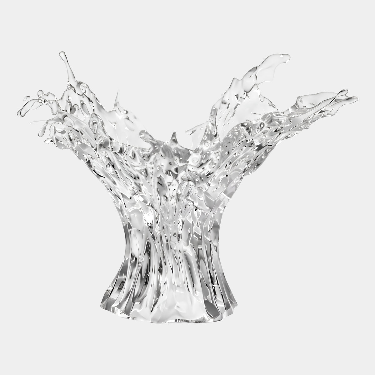 Clear Fluted Column Splash Resin Sculpture - 130cm by Giant Sculptures, a fluted resin column flaring into wave-like crests, shown on a plain white background.