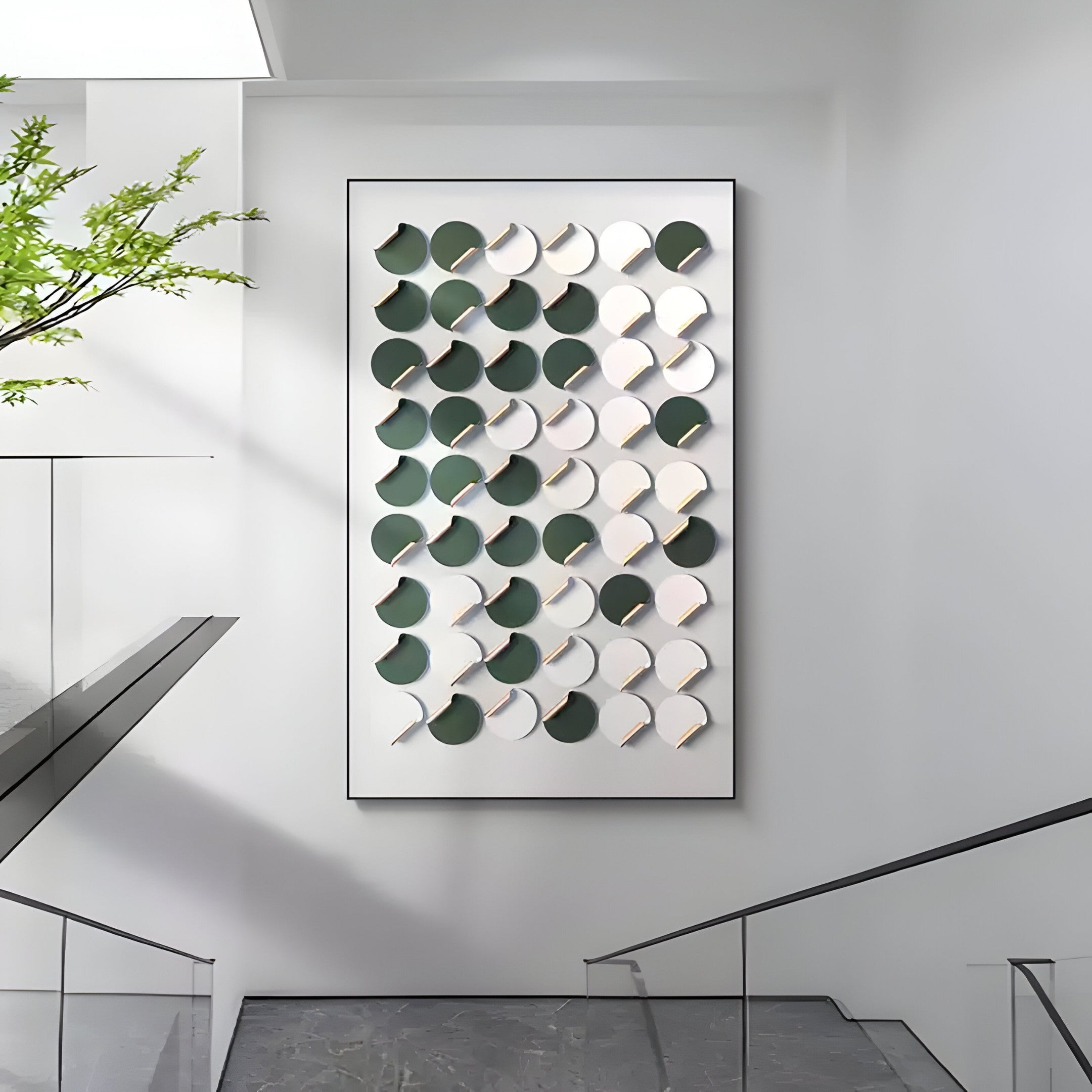 Cirquon White & Green Leather Curl Disc 3D Wall Art