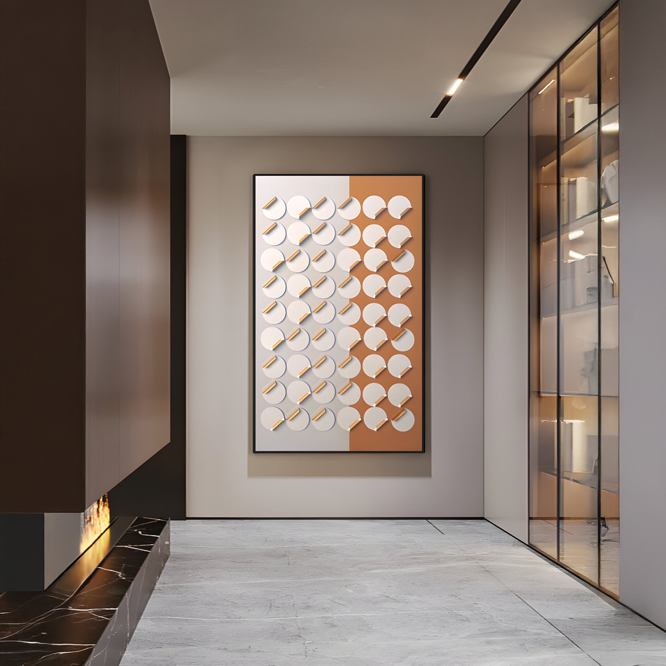 Cirquon White & Tan Contrast Leather Curl Disc 3D Wall Art