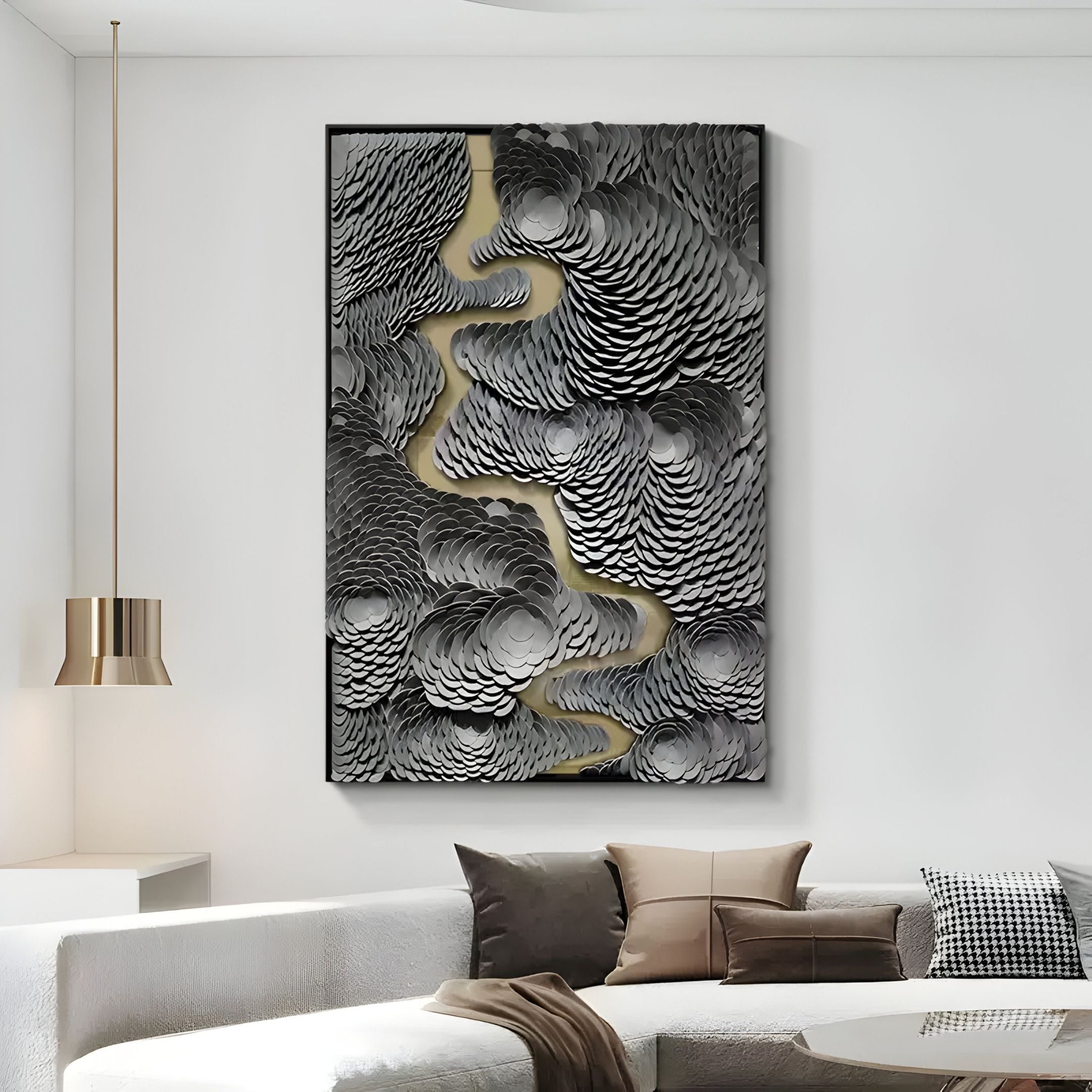 Virethra Grey Layered Leather & Mirror 3D Wall Art