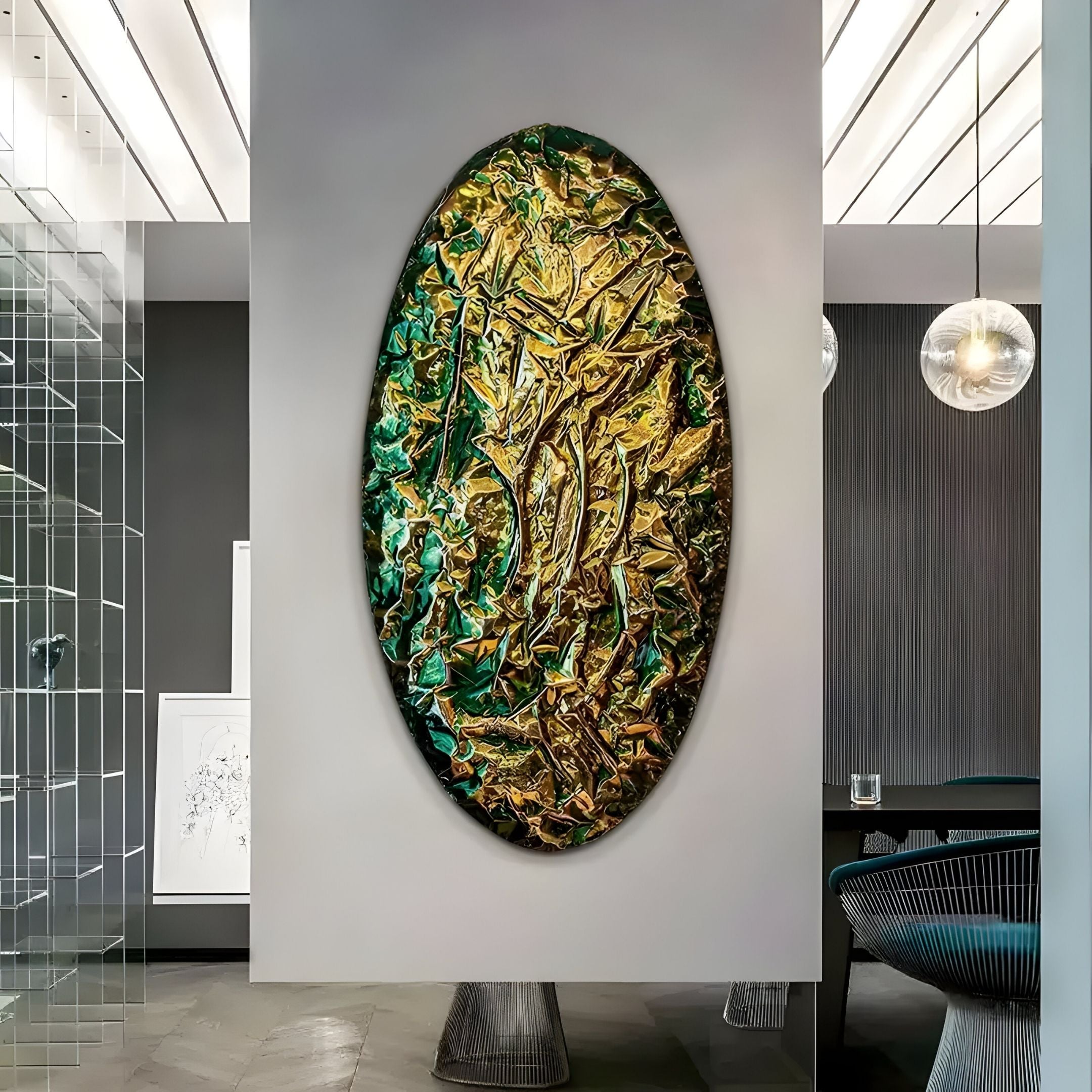 Ferava Oval Textured Gloss Leather 3D Wall Art