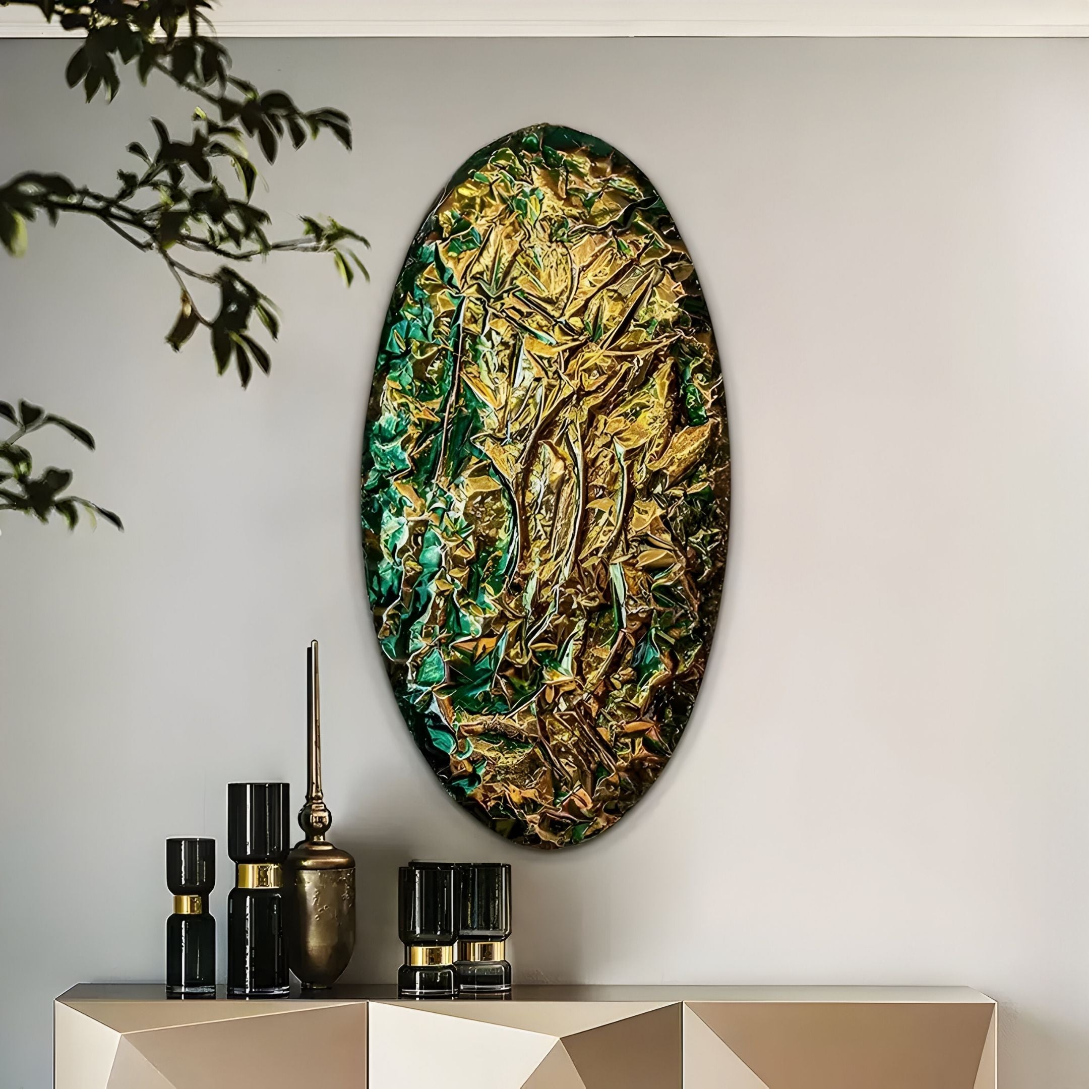 Ferava Oval Textured Gloss Leather 3D Wall Art